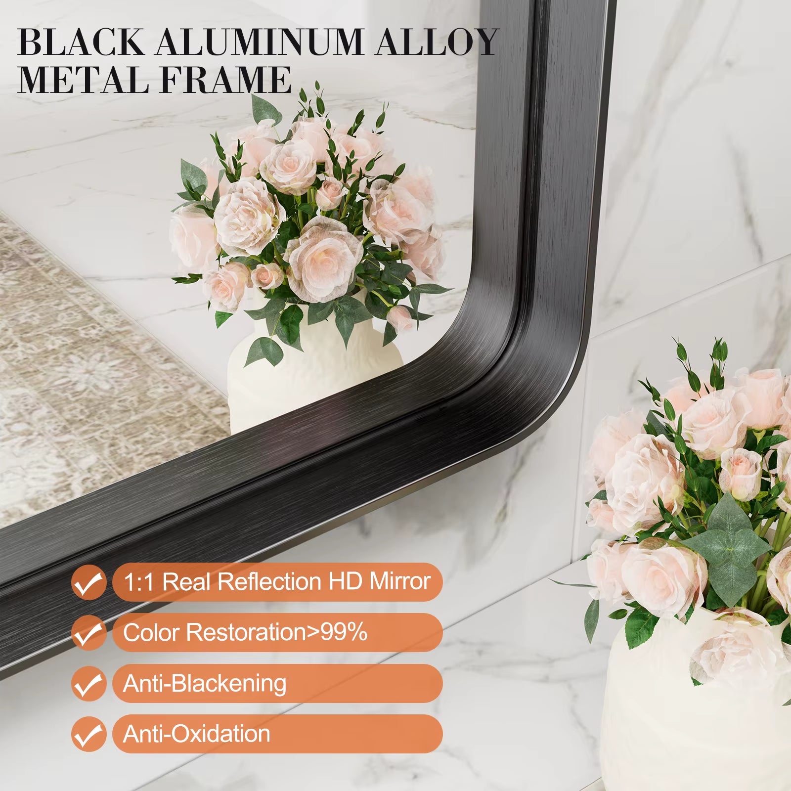 Large Rectangle Vanity Framed Mirror for Wall Matte Metal Framed 30X40 Inch Modern Mirror Tempered Glass for Living Room