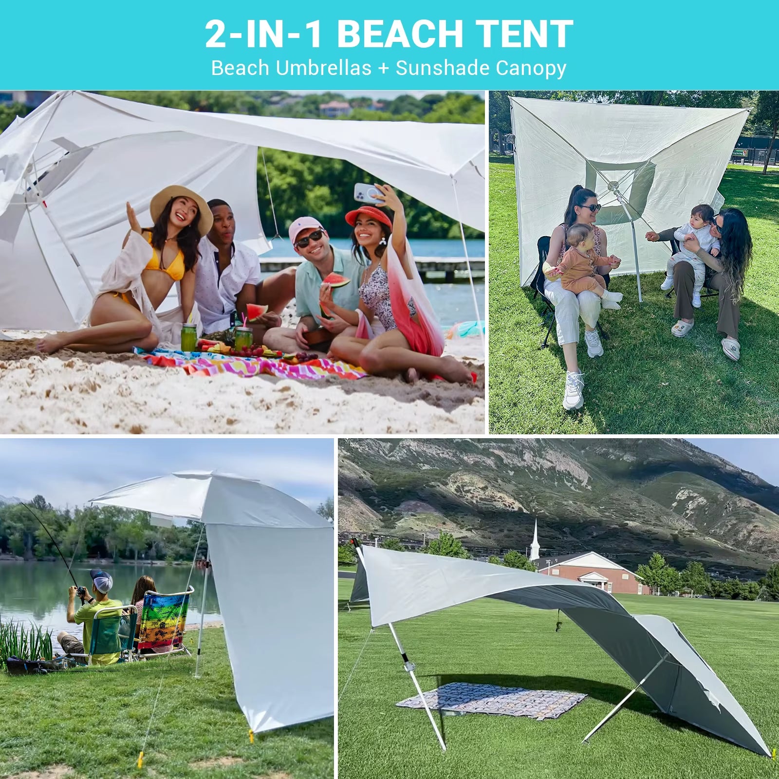 Beach Umbrella Tent, Camping Sun Shelter, Outdoor Shade Beach Canopy for Camping Trips, Fishing, Backyard