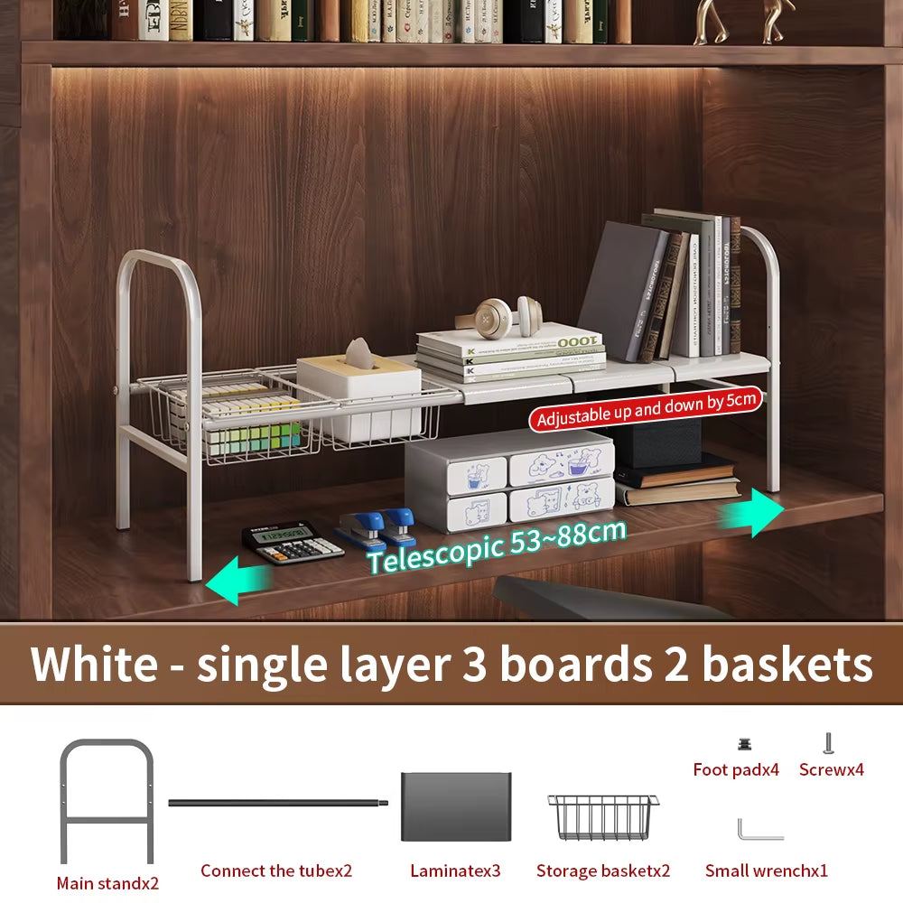 1 Set Multi-Use Kitchen under Bathroom Sink Organizers - Expandable Cabinet Shelf Organizer Storage Rack with Removable Baskets