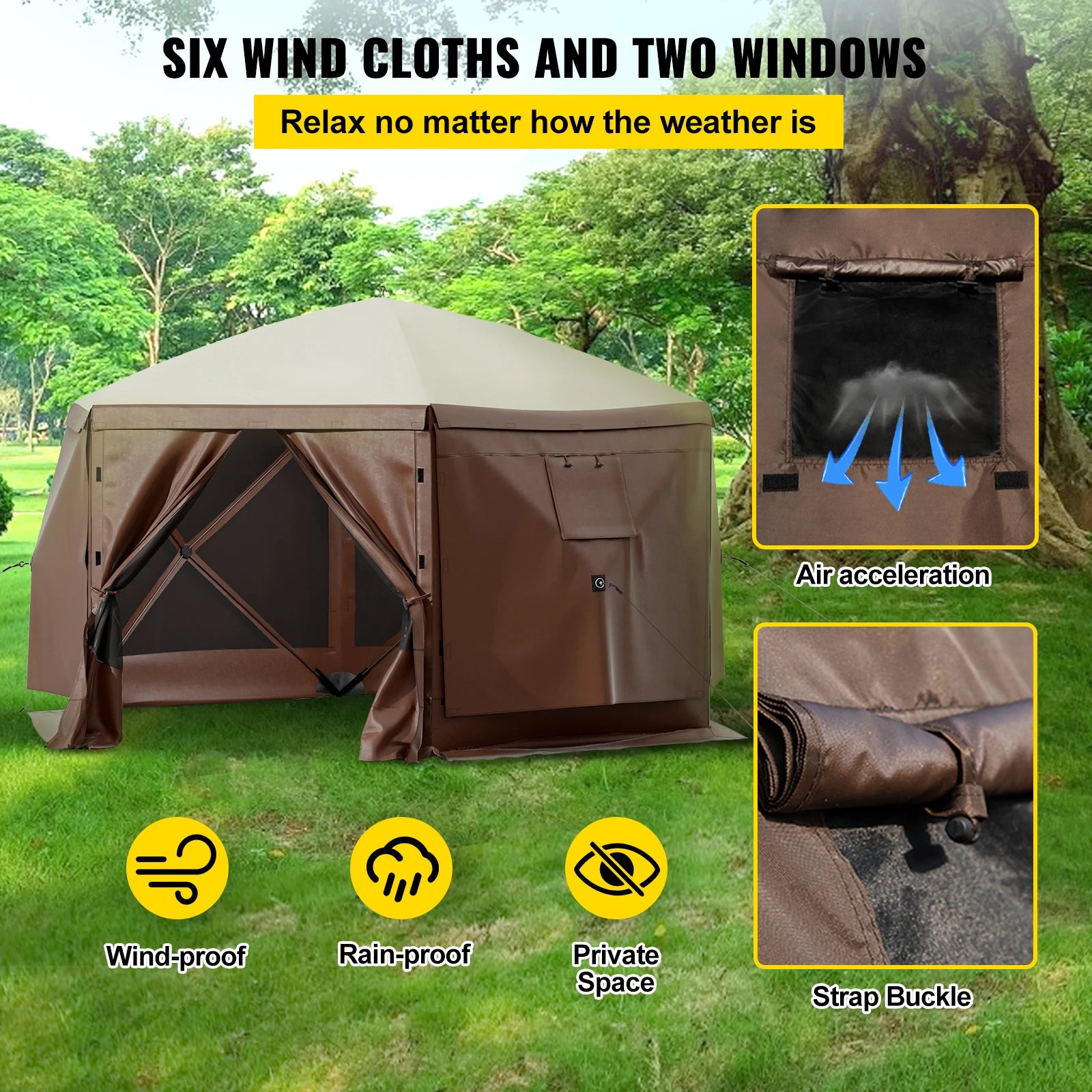 Pop-Up Camping Gazebo Camping Canopy Shelter 6 Sided 12' X 12' / 10' X 10' Sun Shade Tents & Canopies Camping & Hiking
