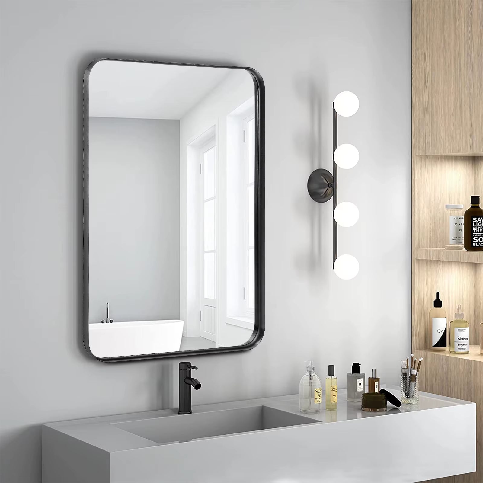 Large Rectangle Vanity Framed Mirror for Wall Matte Metal Framed 30X40 Inch Modern Mirror Tempered Glass for Living Room