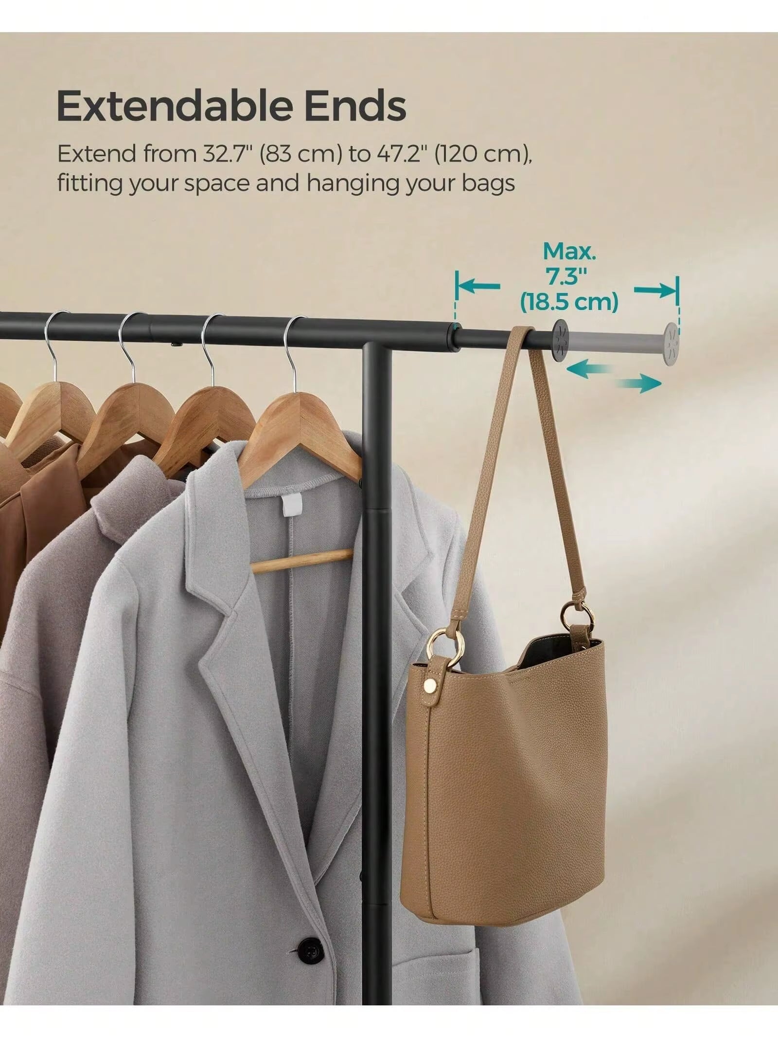 Clothes Rack, Clothing Rack for Hanging Clothes with Wheels, Garment Rack with Extendable Hanging Rail