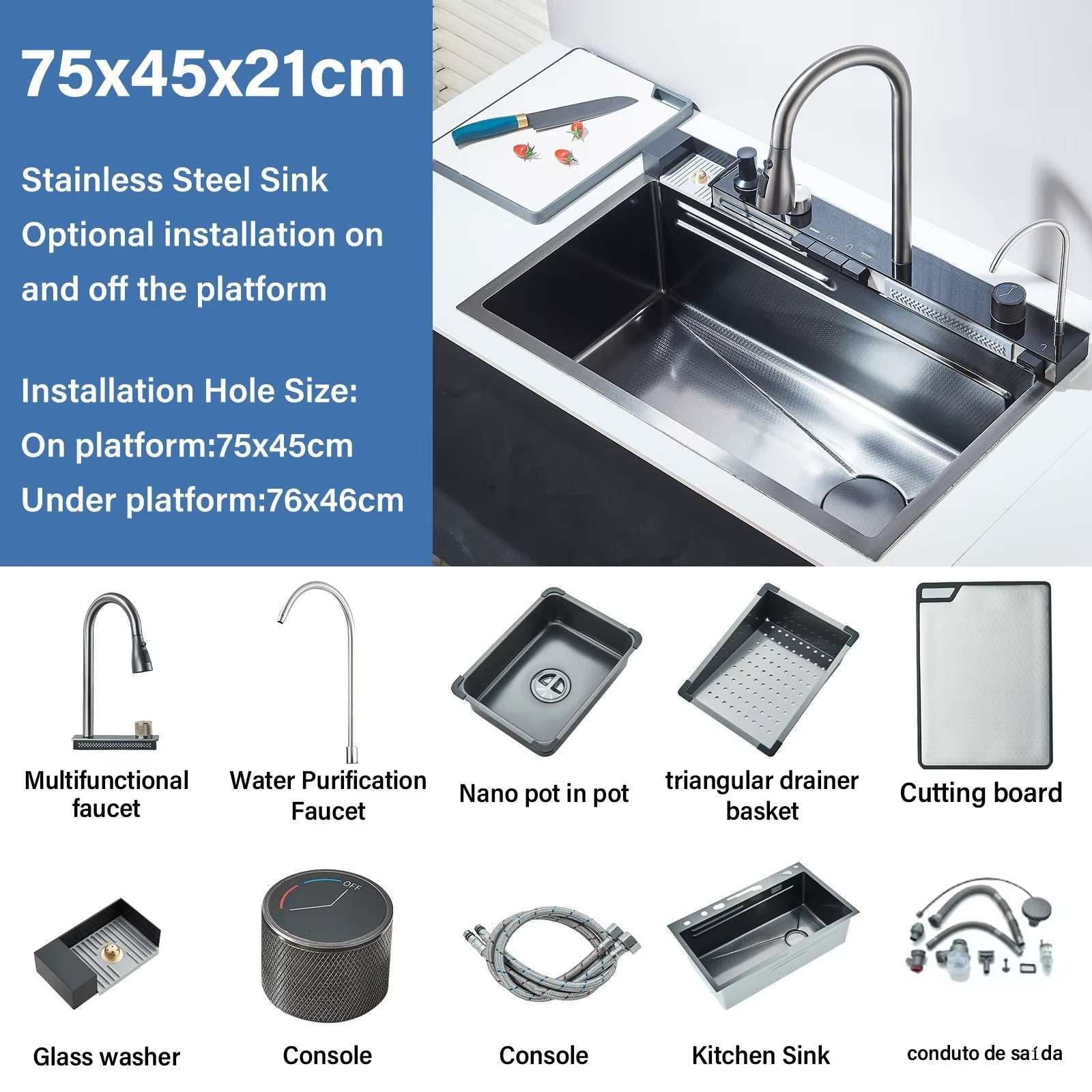 304 Stainless Steel Waterfall Kitchen Sink