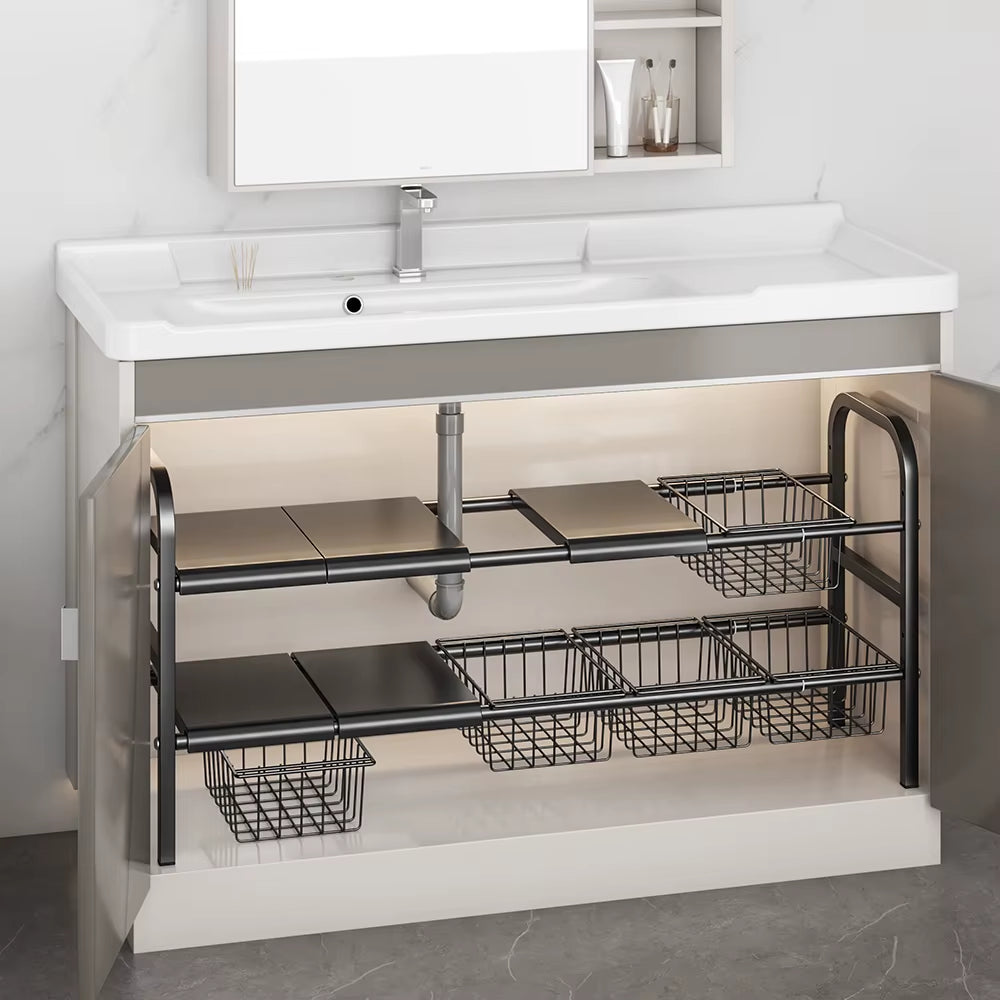 1 Set Multi-Use Kitchen under Bathroom Sink Organizers - Expandable Cabinet Shelf Organizer Storage Rack with Removable Baskets