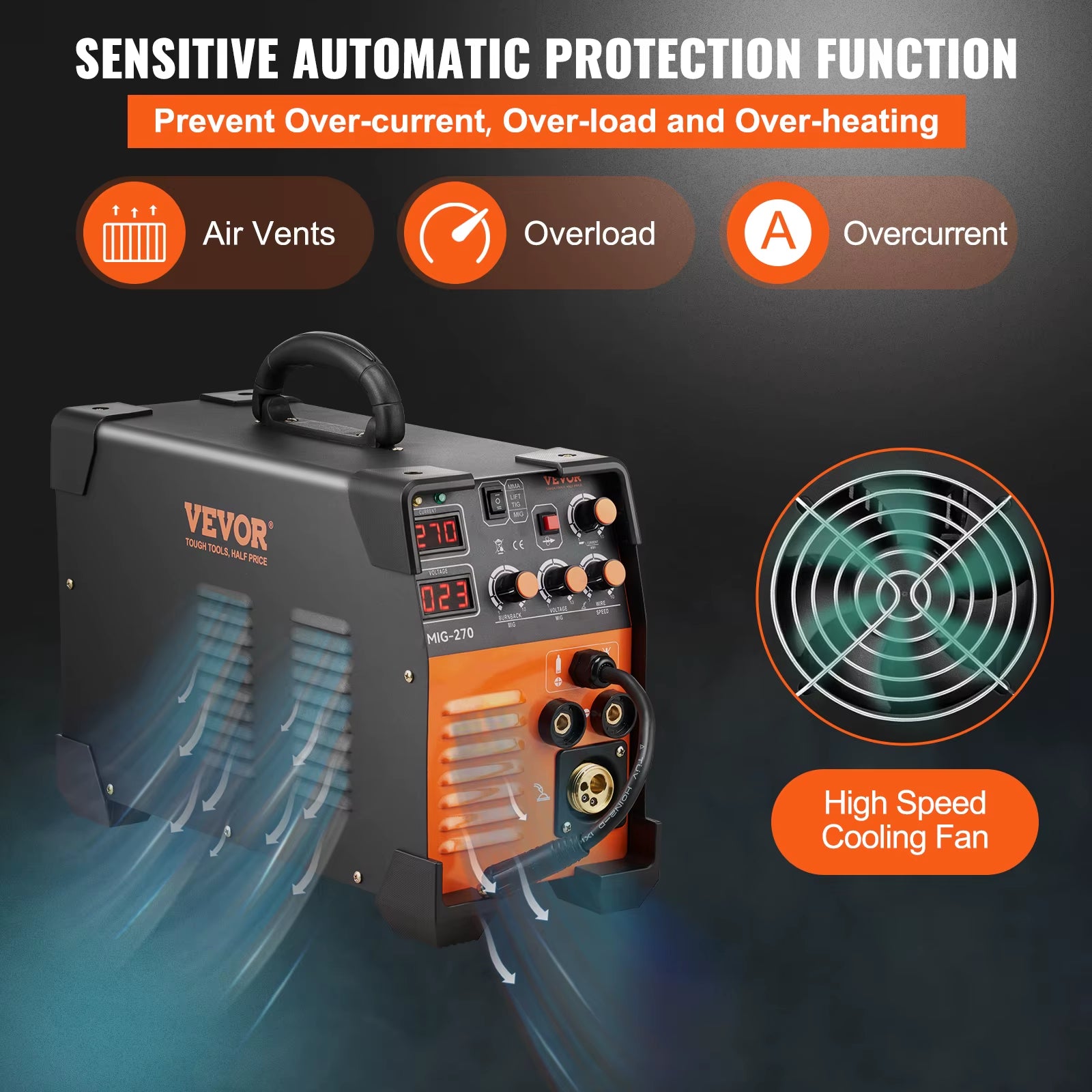 VEVOR MIG Welder 3In1 Welding Machine 270 Amp MIG TIG Arc Welder Lift ARC Welder Digital Display Combo Inverter Welding Machine