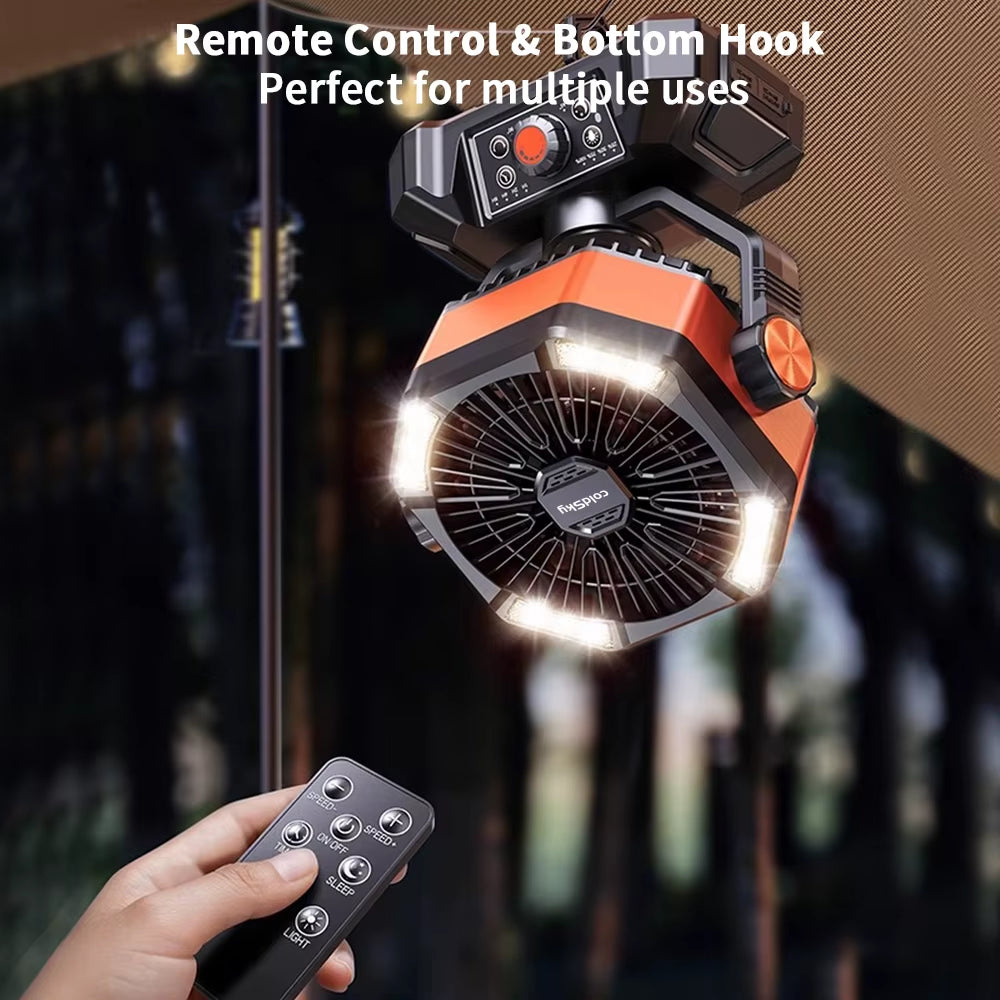 Coldsky Camping Fan with 4 LED Lantern 8 Speeds Desk Fan 20000Mah Battery Portable Outdoor Fan for Outdoor Camping and Fishing