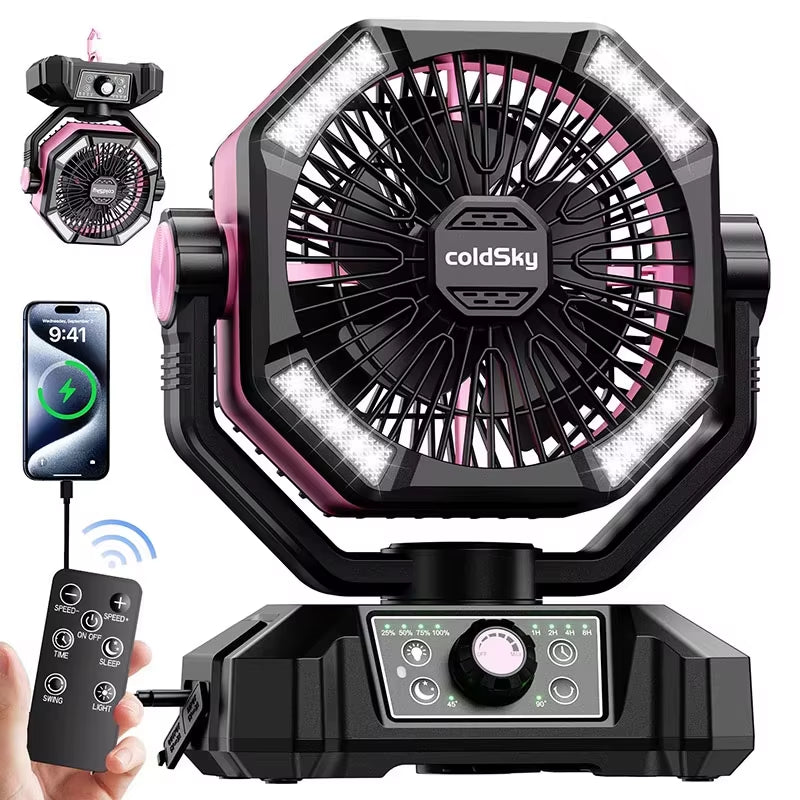Coldsky Camping Fan with 4 LED Lantern 8 Speeds Desk Fan 20000Mah Battery Portable Outdoor Fan for Outdoor Camping and Fishing