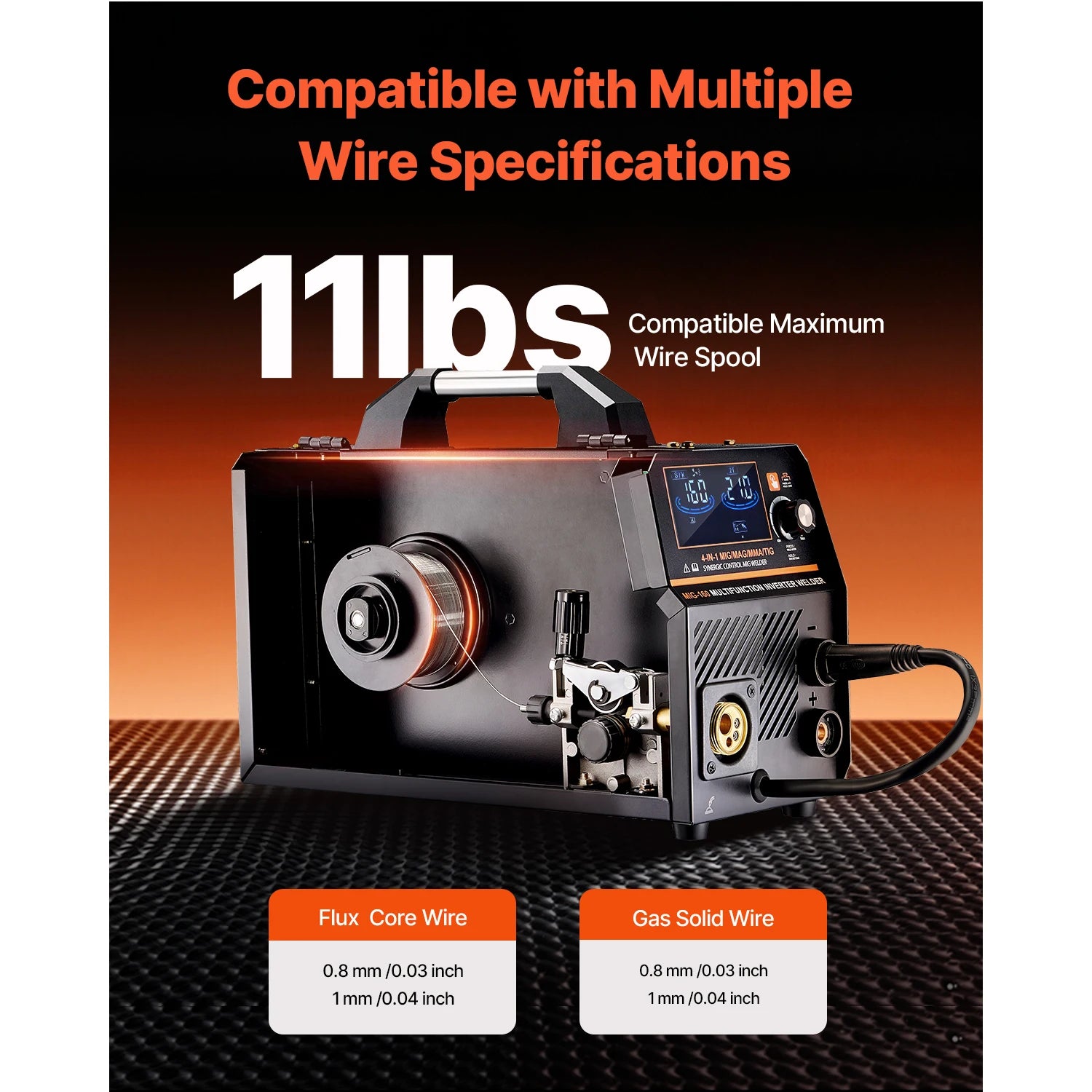 VEVOR 4 in 1 MIG Welding Machine Gas MIG 160A 200A Multi-Process Synergic Mig Welder with IGBT Inverter LCD Screen Display MIG