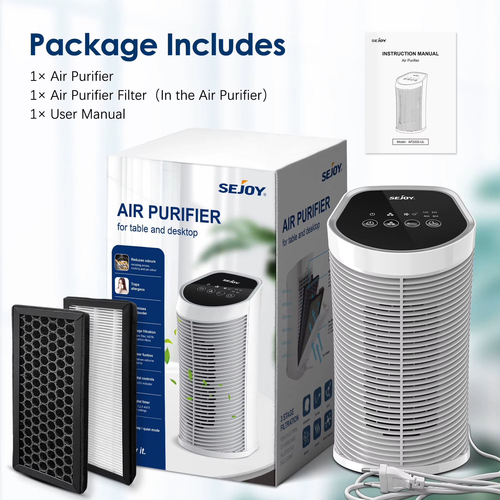 HEPA Air Purifier for 200 Sq Ft with Ionizer