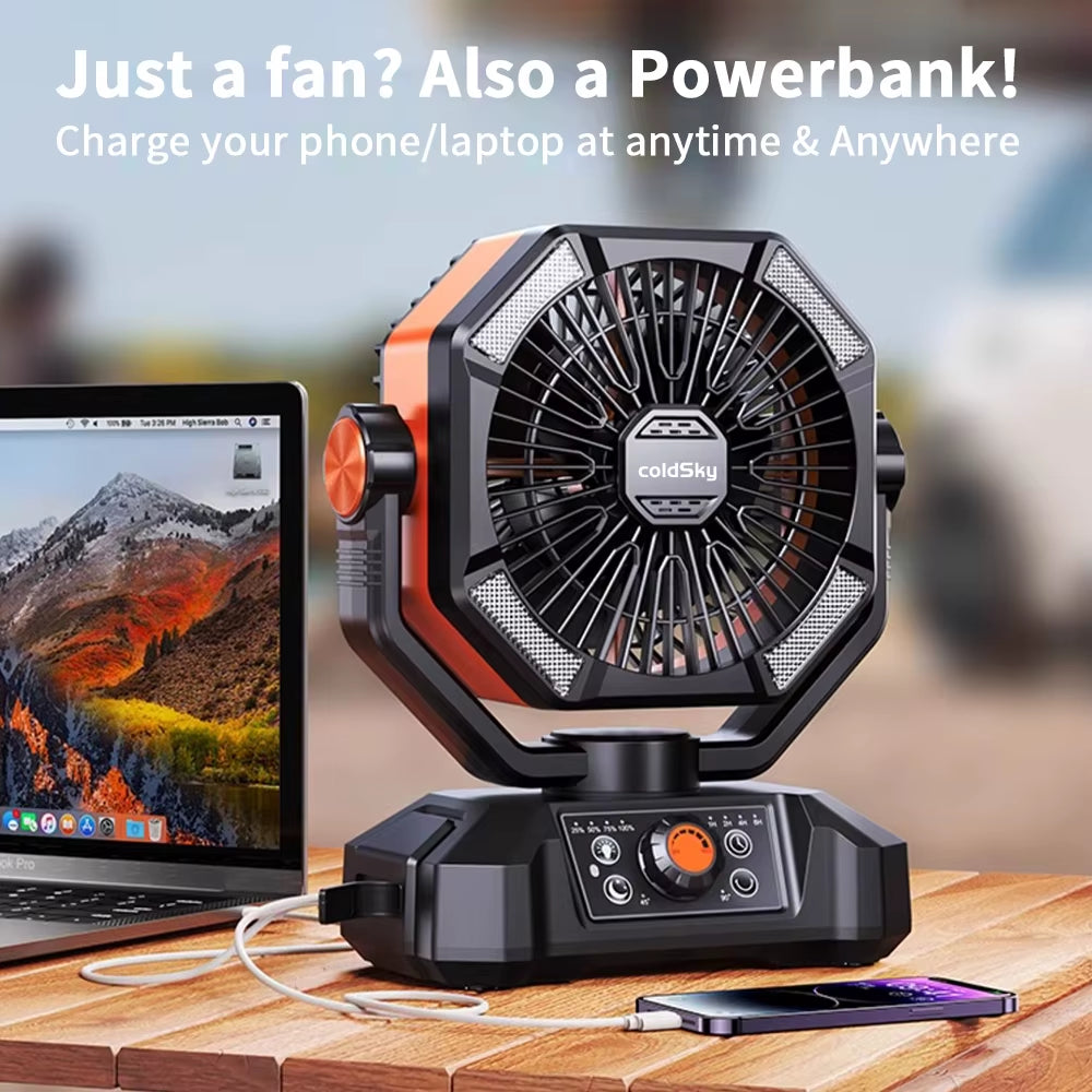 Coldsky Camping Fan with 4 LED Lantern 8 Speeds Desk Fan 20000Mah Battery Portable Outdoor Fan for Outdoor Camping and Fishing