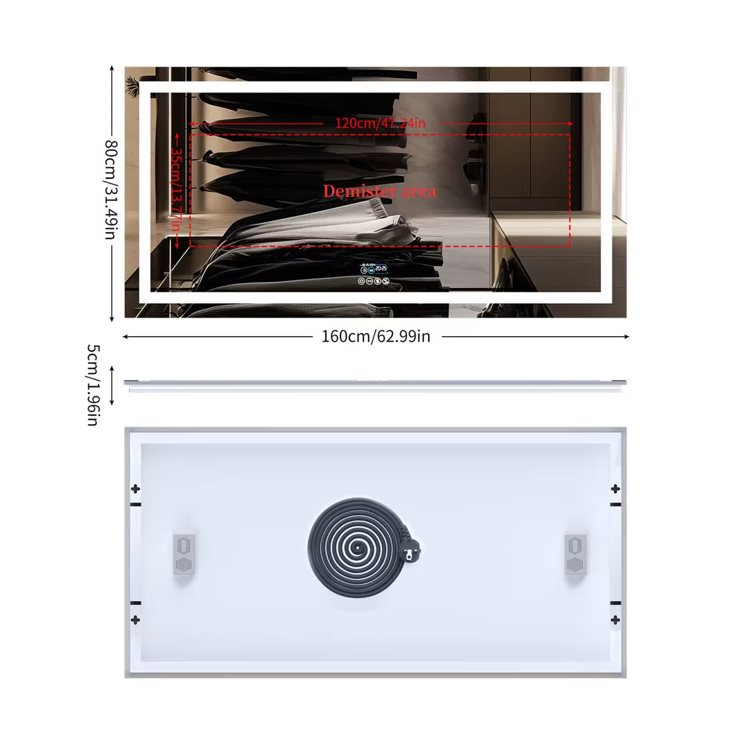 XXL Bathroom Mirror Smart LED Vanity Mirror Wall Mounted with Bluetooth, Digital Display, Back Front Lit,Anti Fog for Hotel Hall