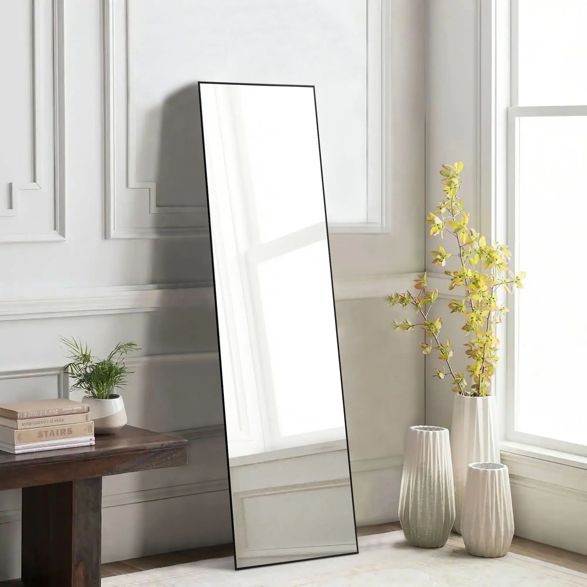 Full Body Wall Mirror 59"X16" Standing Hanging or Wall-Mounted Mirrors with Stand Aluminum Alloy Frame for Bathroom Bedroom