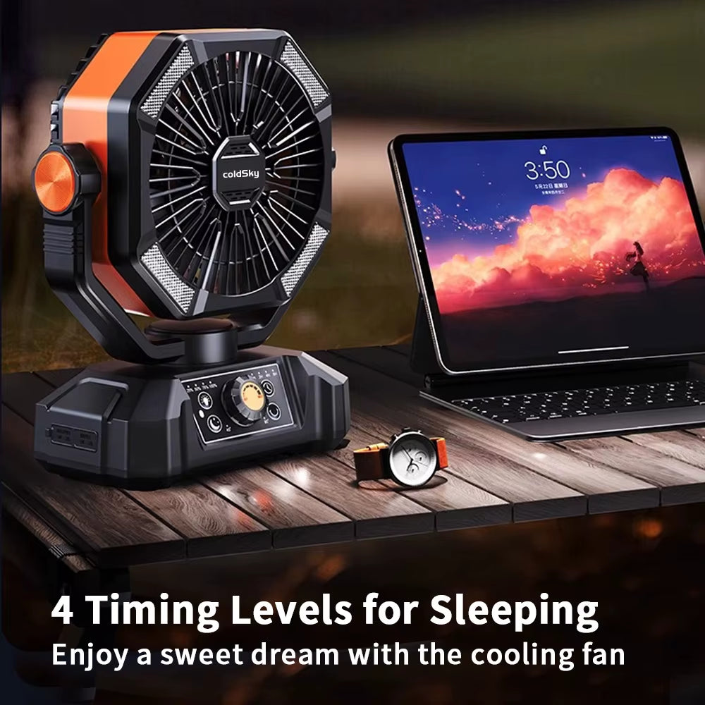 Coldsky Camping Fan with 4 LED Lantern 8 Speeds Desk Fan 20000Mah Battery Portable Outdoor Fan for Outdoor Camping and Fishing