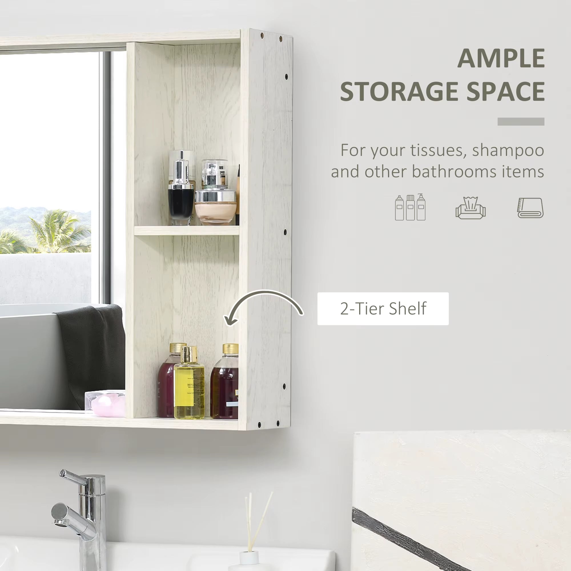 Wall Mounted Medicine Cabinet with Mirror, Shelf, Bathroom Cabinet, White