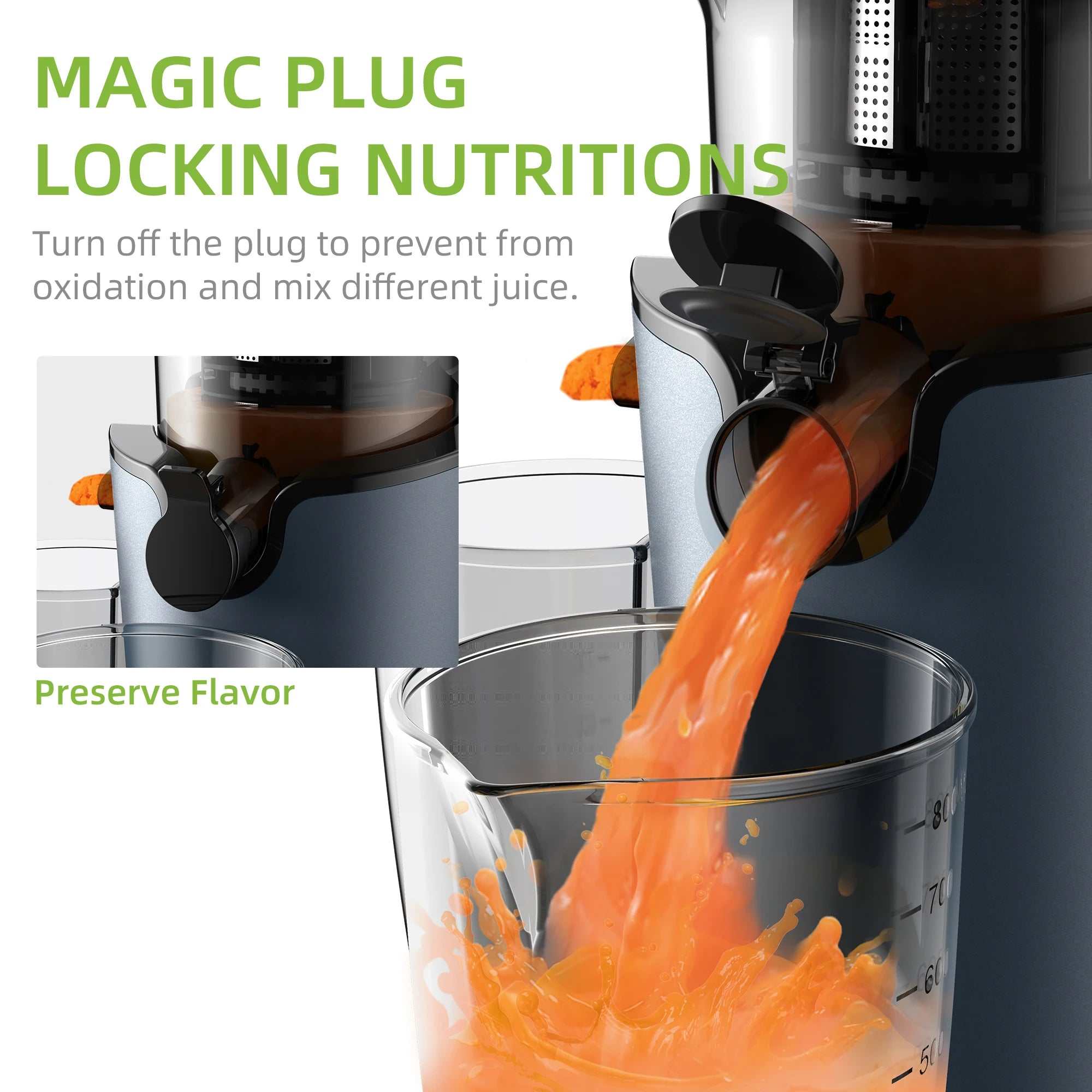 Cold Press Juicer with 78Mm Feed Chute, 200W 40-65RPM Powerful Motor Slow Masticating Juice Extractor Fits Whole Fruits