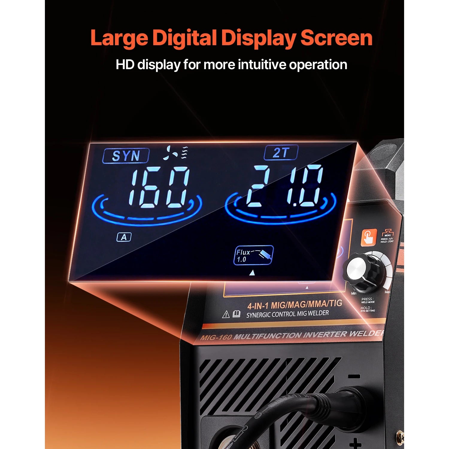 VEVOR 4 in 1 MIG Welding Machine Gas MIG 160A 200A Multi-Process Synergic Mig Welder with IGBT Inverter LCD Screen Display MIG
