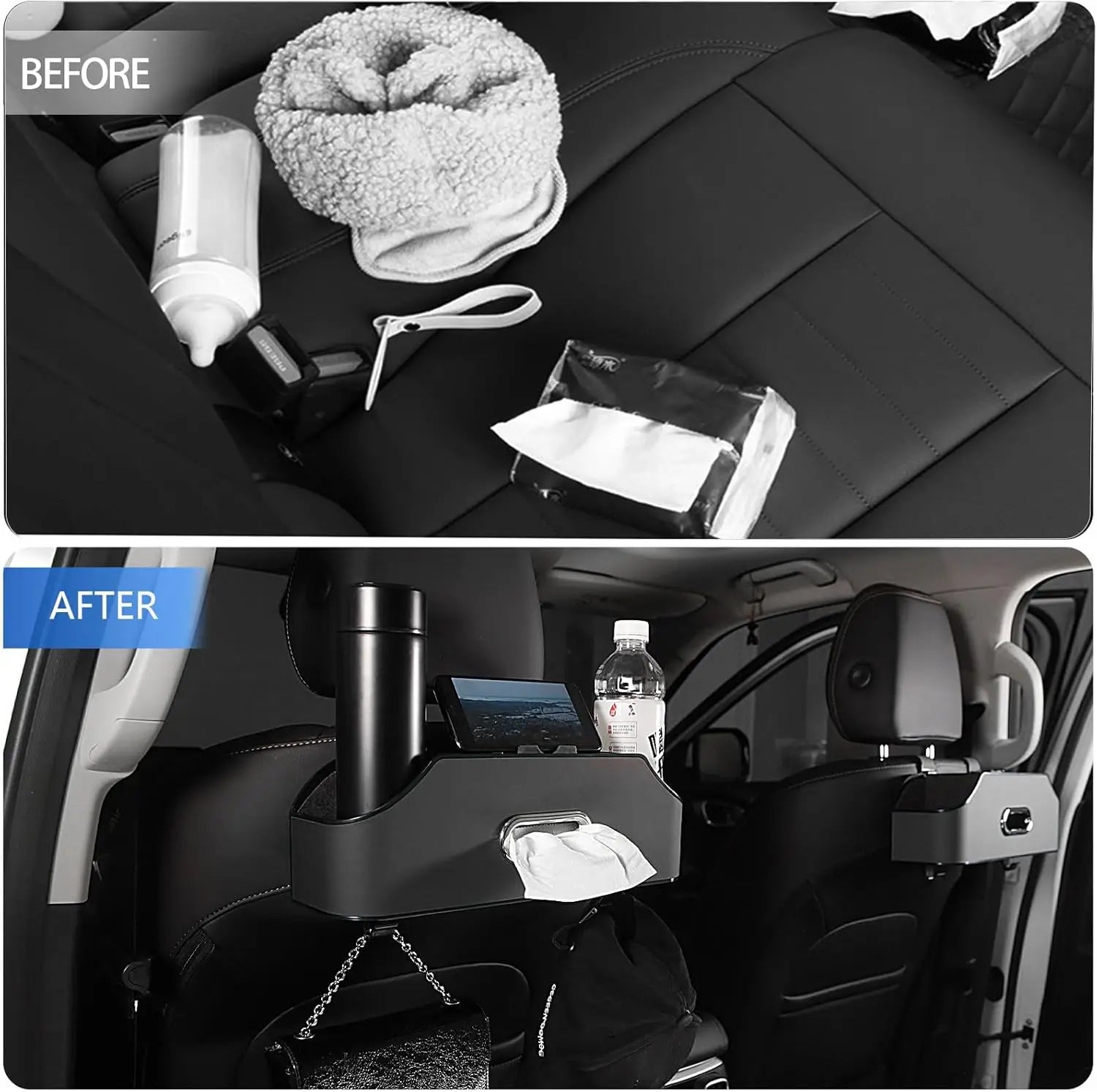Car Back Seat Organizer with 2 Drink Cup Holder- Multifunctional Car Seat Back Organizer - Great for Kids and Travel