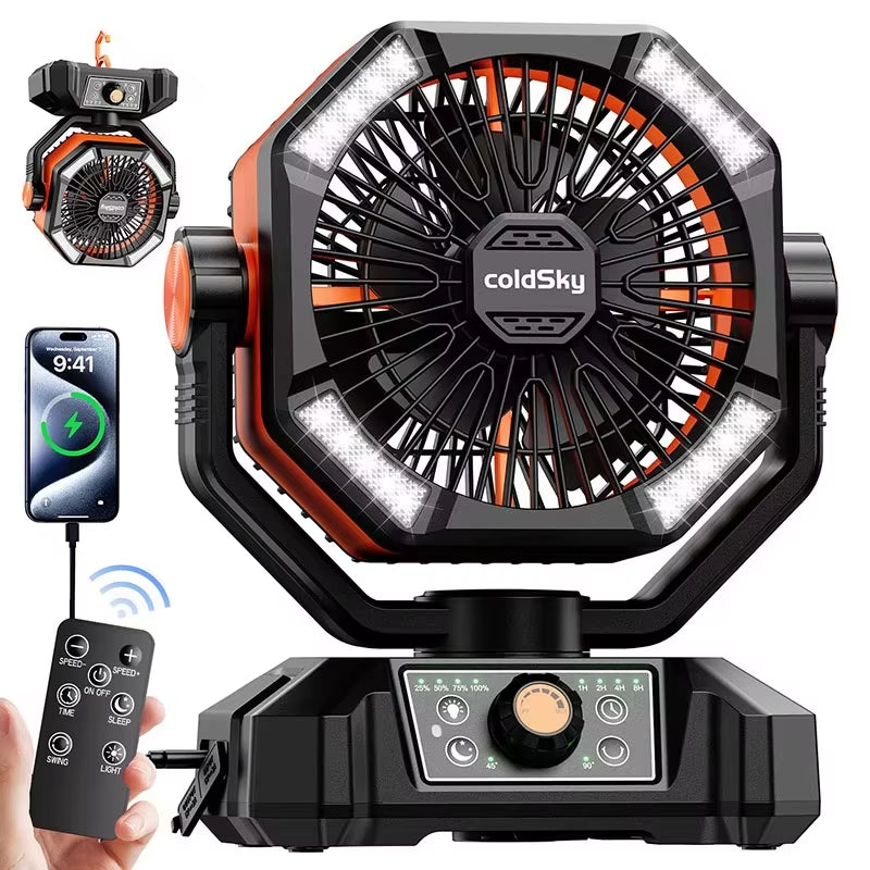 Coldsky Camping Fan with 4 LED Lantern 8 Speeds Desk Fan 20000Mah Battery Portable Outdoor Fan for Outdoor Camping and Fishing