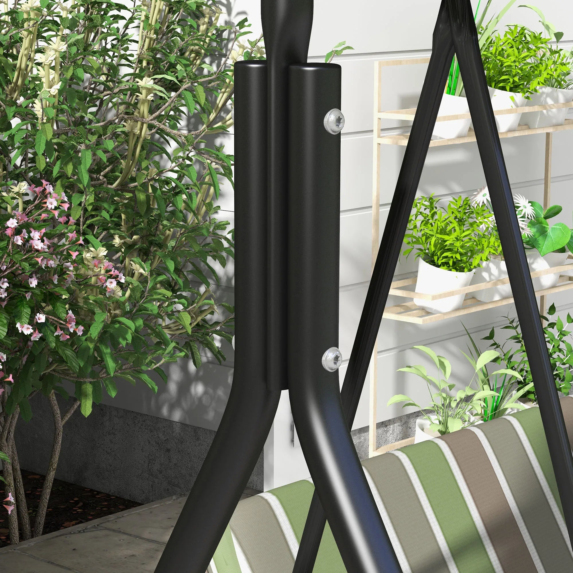 3-Seat Outdoor Patio Swing W/ Canopy & Cushion, Beige & Green