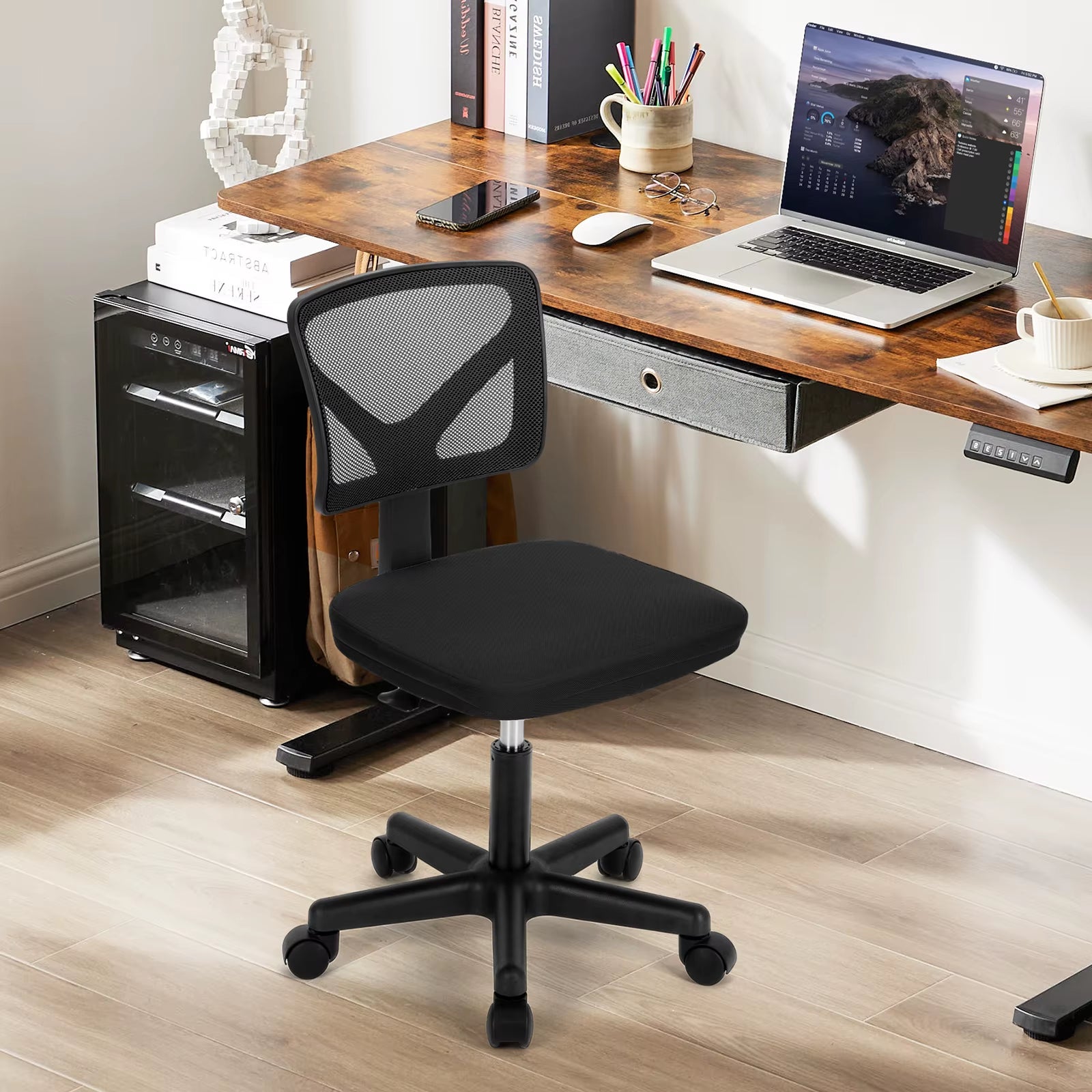 Mesh with Lumbar Support Armless Office Chair Low Back with Wheels Adjustable Height 360° Rolling Swivel Computer Chair