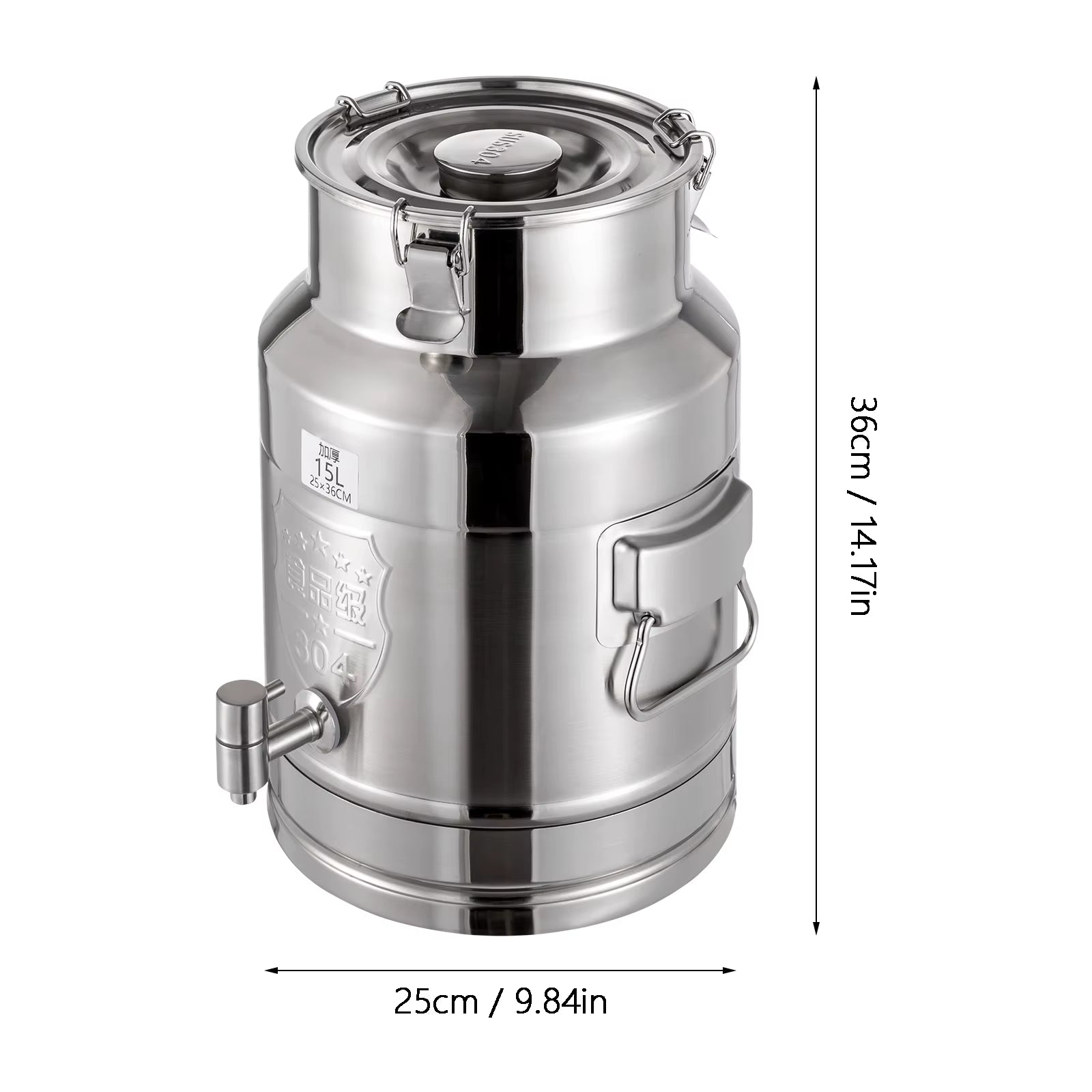 Beverage Drink Dispenser Stainless Steel Milk Can with Faucet Milk Transport Barre 15L 25*36Cm for Storing Liquid Products