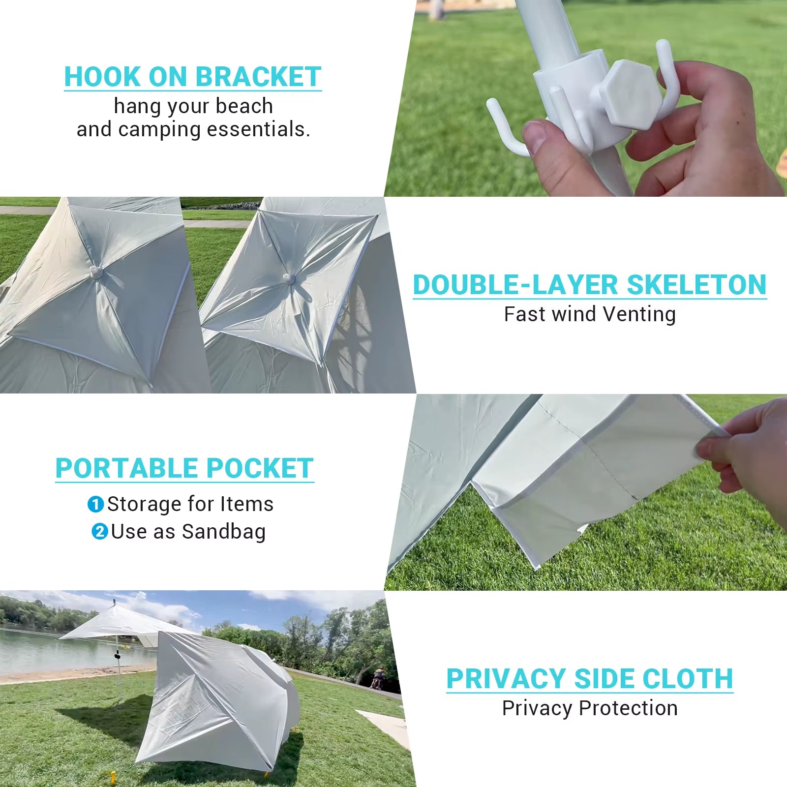 Beach Umbrella Tent, Camping Sun Shelter, Outdoor Shade Beach Canopy for Camping Trips, Fishing, Backyard