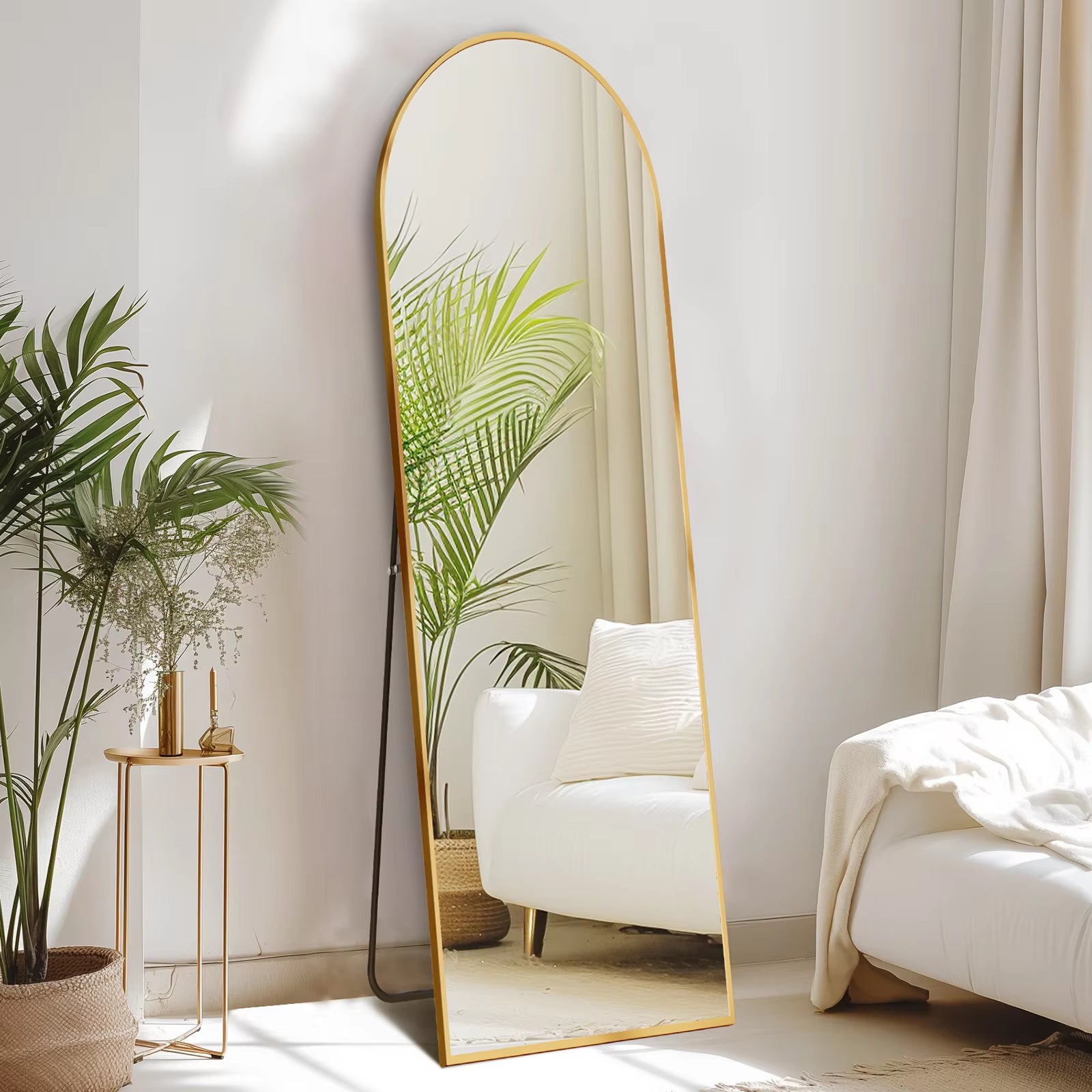 Full Body Wall Mirror 59"X16" Standing Hanging or Wall-Mounted Mirrors with Stand Aluminum Alloy Frame for Bathroom Bedroom