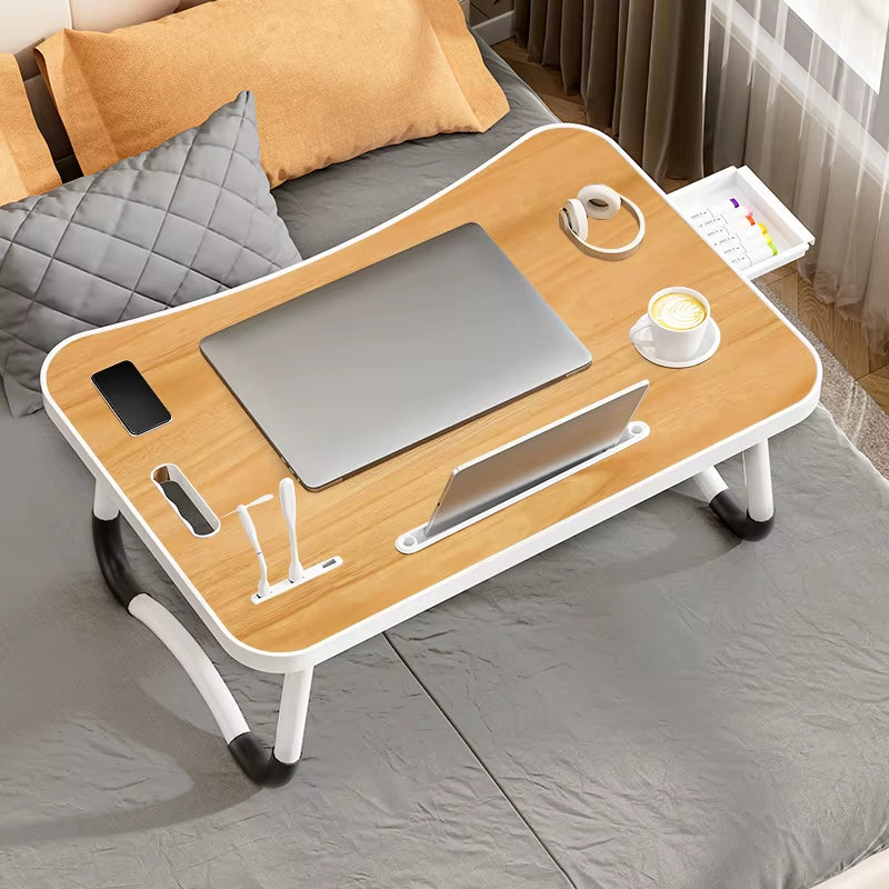 Portable Laptop Desk with USB Light, Small Fan, Cup Holder, Tablet Slot, and Lifting Handle - Foldable Laptop Table for Working,