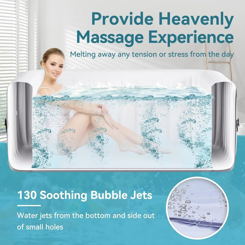 4-6 Person Inflatable Hot Tub, Large Square Portable Blow up Hot Tub, Leak-Proof PVC Outdoor Spa with 130 Air Jets