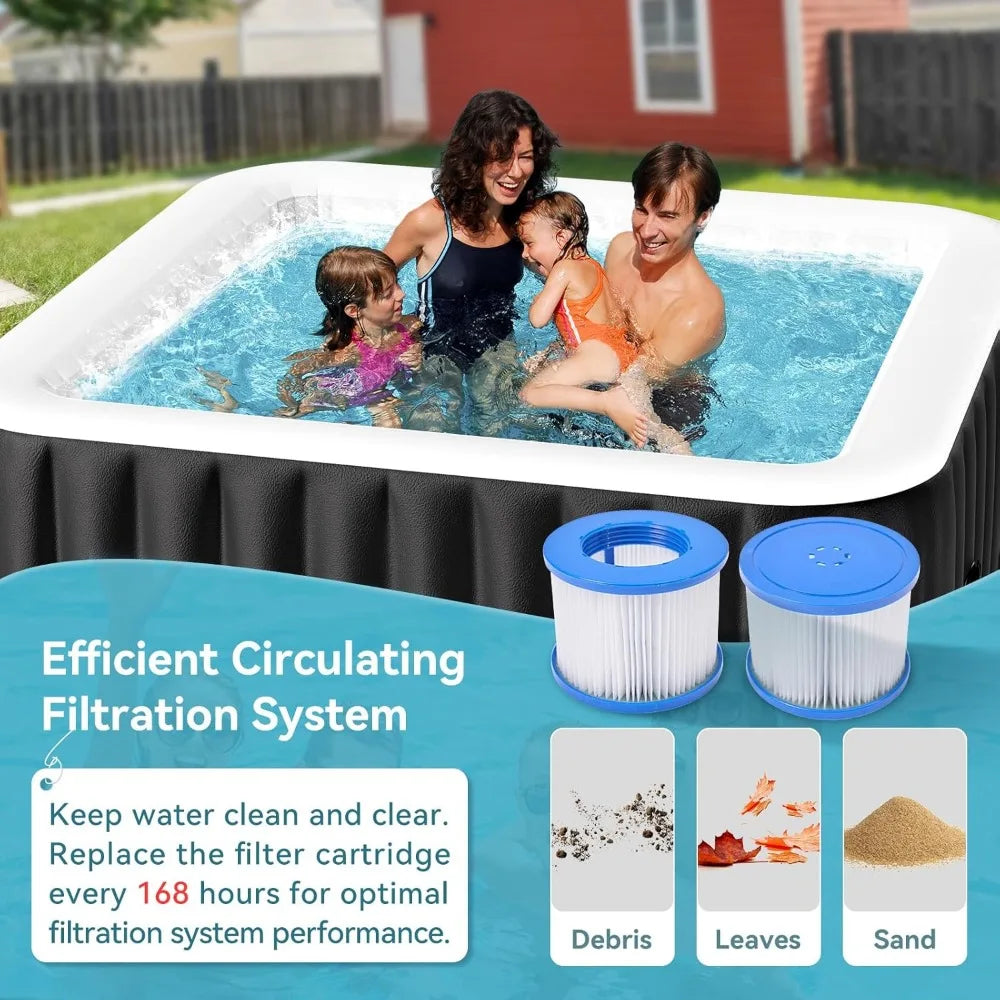 4-6 Person Inflatable Hot Tub, Large Square Portable Blow up Hot Tub, Leak-Proof PVC Outdoor Spa with 130 Air Jets
