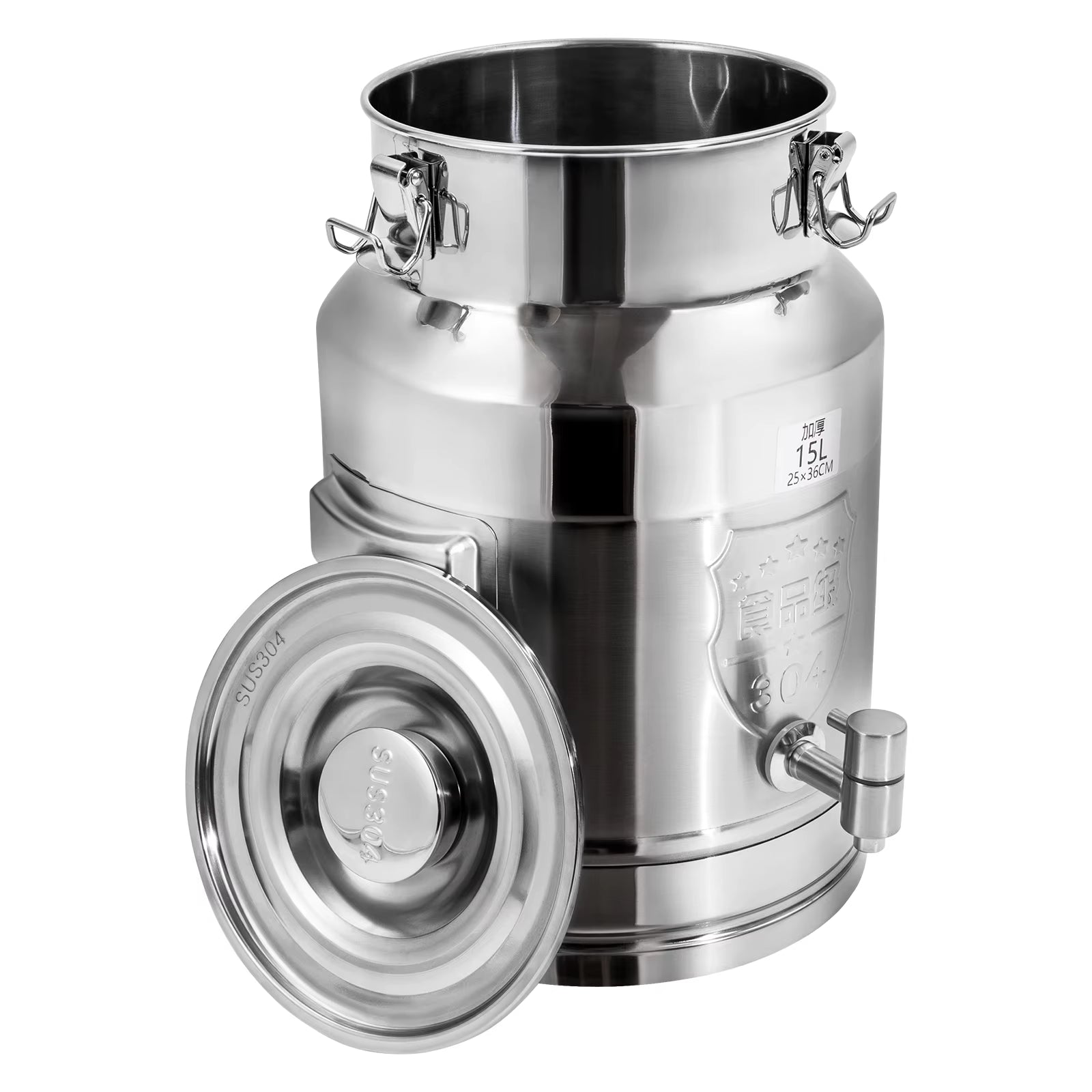 Beverage Drink Dispenser Stainless Steel Milk Can with Faucet Milk Transport Barre 15L 25*36Cm for Storing Liquid Products