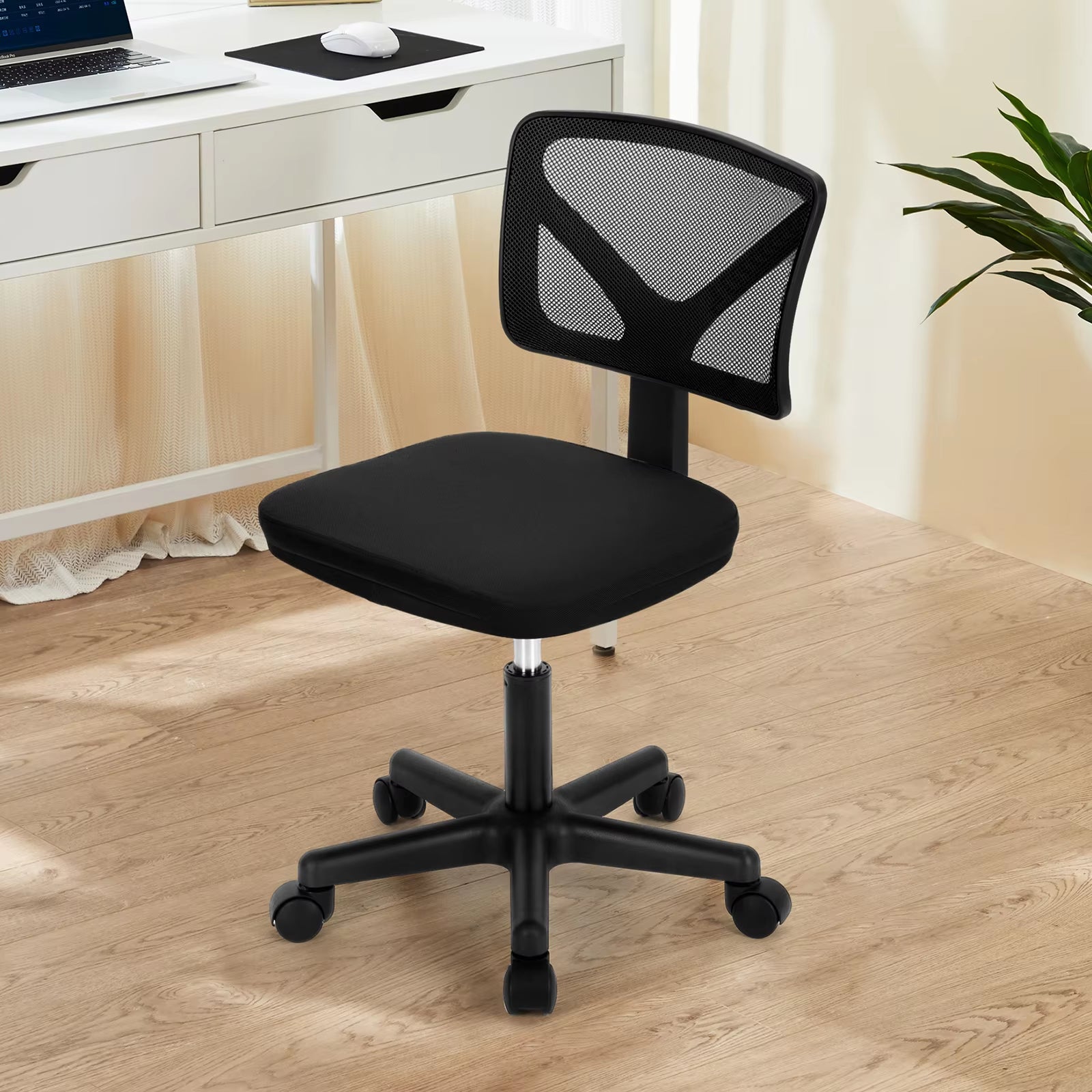 Mesh with Lumbar Support Armless Office Chair Low Back with Wheels Adjustable Height 360° Rolling Swivel Computer Chair