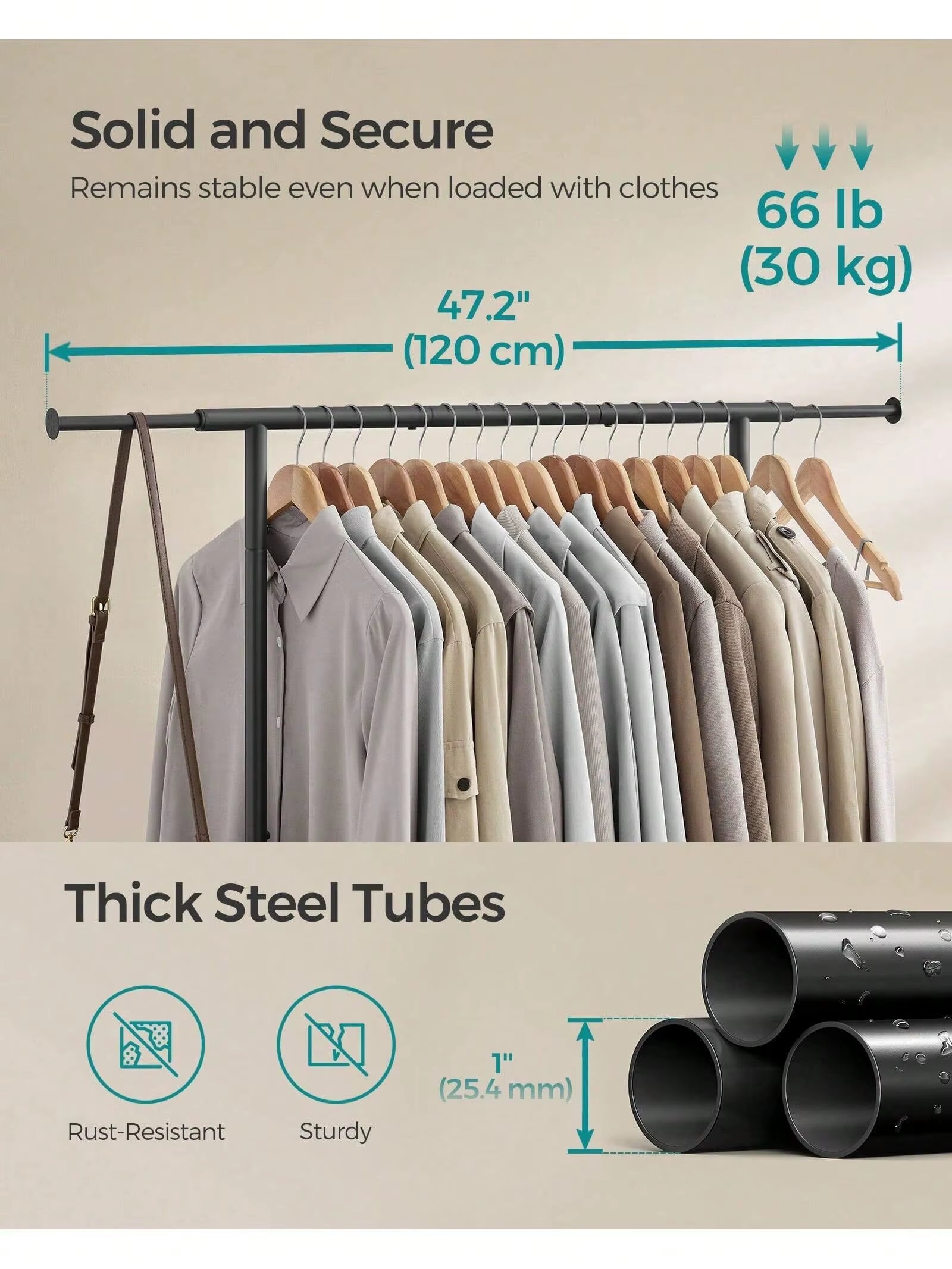 Clothes Rack, Clothing Rack for Hanging Clothes with Wheels, Garment Rack with Extendable Hanging Rail
