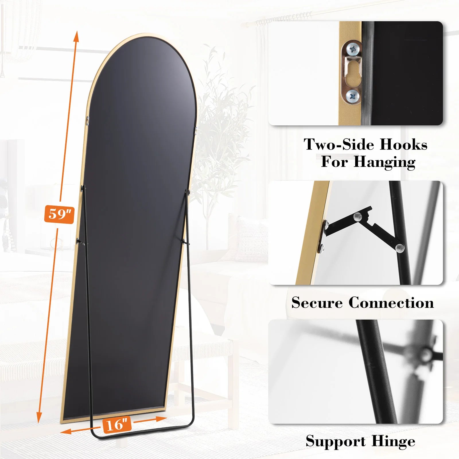 Full Body Wall Mirror 59"X16" Standing Hanging or Wall-Mounted Mirrors with Stand Aluminum Alloy Frame for Bathroom Bedroom
