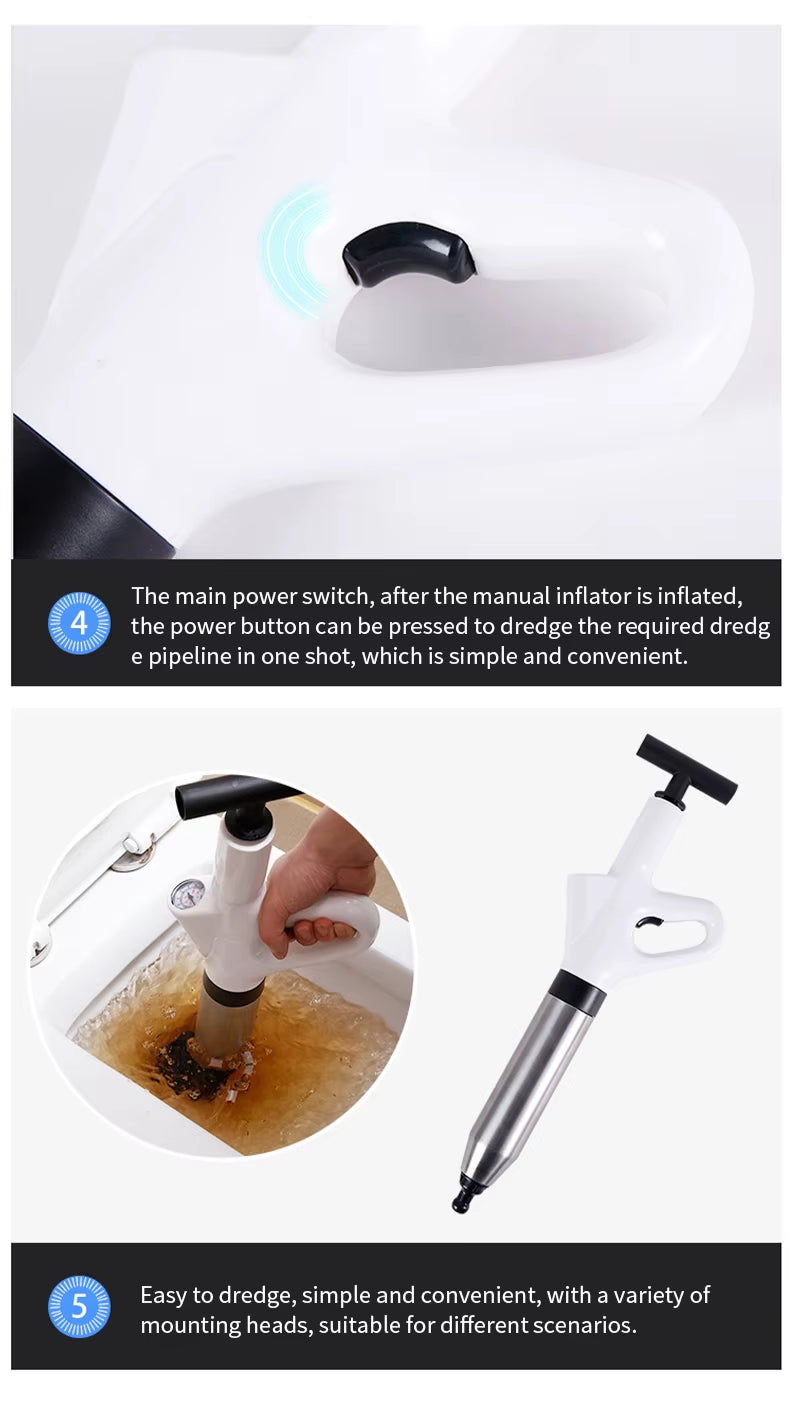 Stainless Steel Toilet Pipe Dredger Pneumatic Household High-Pressure Dredging Tool Set Thickened Wall Cylinder Sturdy and Safe