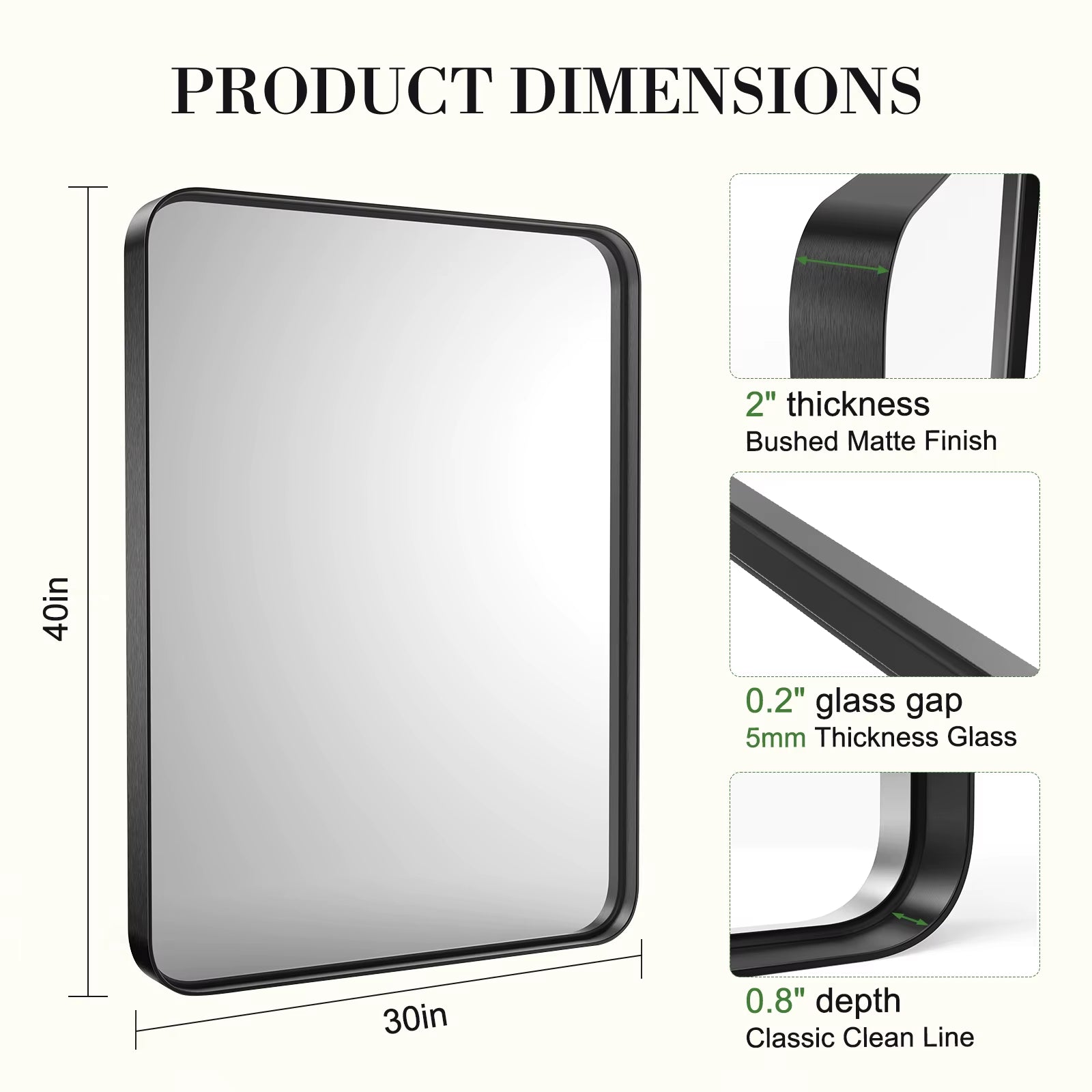 Large Rectangle Vanity Framed Mirror for Wall Matte Metal Framed 30X40 Inch Modern Mirror Tempered Glass for Living Room