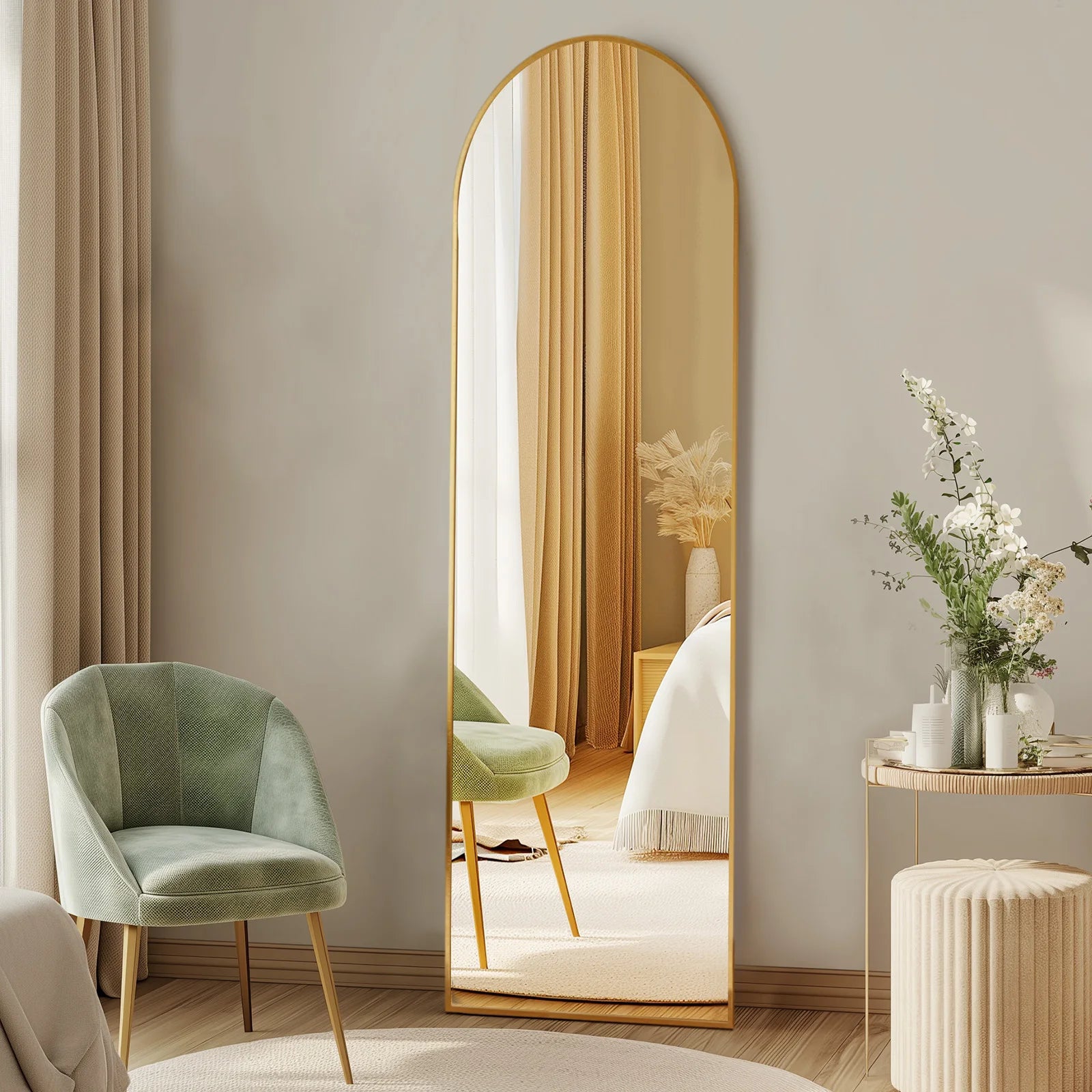 Full Body Wall Mirror 59"X16" Standing Hanging or Wall-Mounted Mirrors with Stand Aluminum Alloy Frame for Bathroom Bedroom