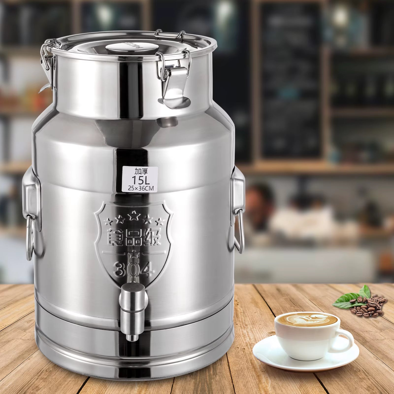 Beverage Drink Dispenser Stainless Steel Milk Can with Faucet Milk Transport Barre 15L 25*36Cm for Storing Liquid Products