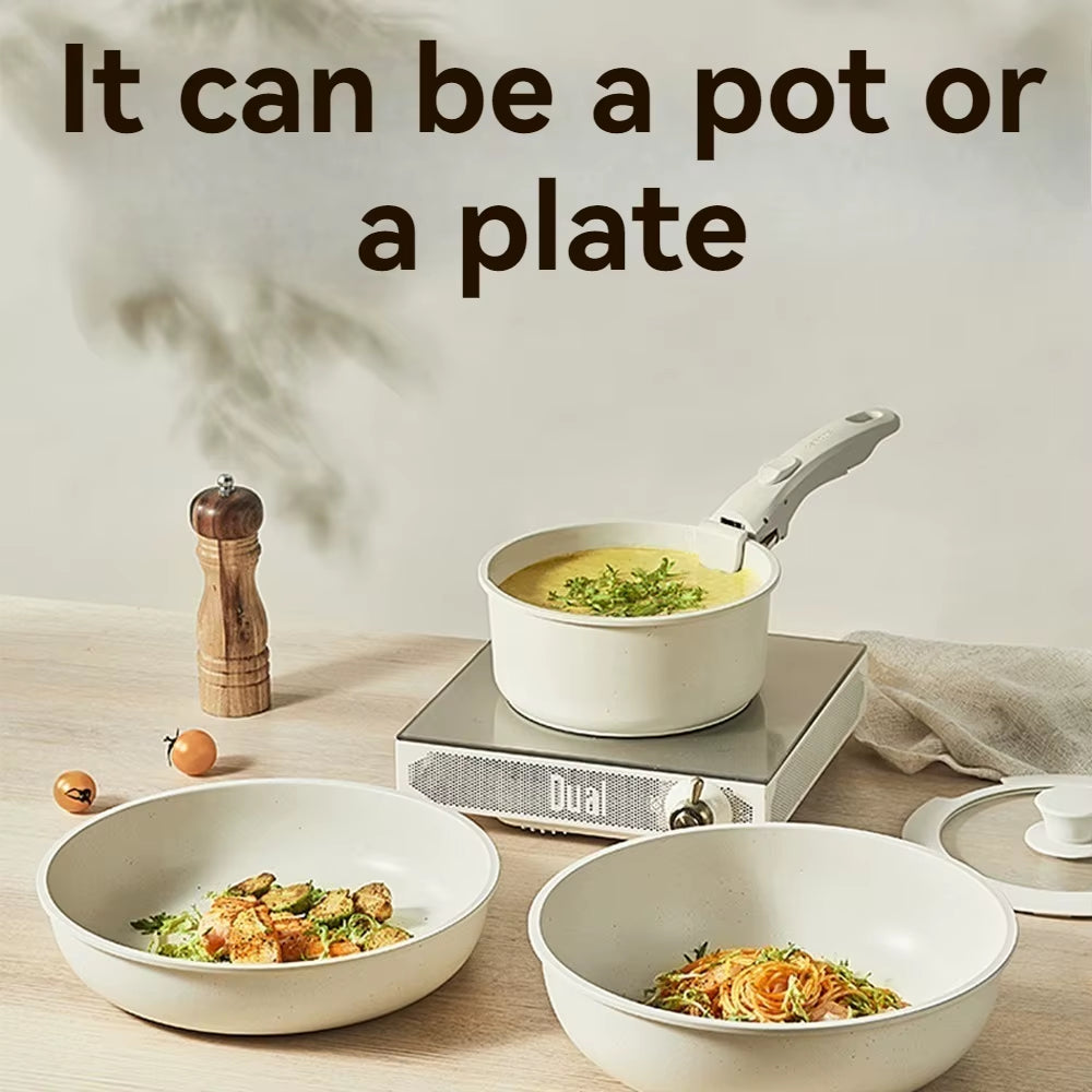 Nonstick Cookware Set, Pots and Pans Set Non Stick Detachable Handle, Stackable Non-Stick Set with Removable Handle