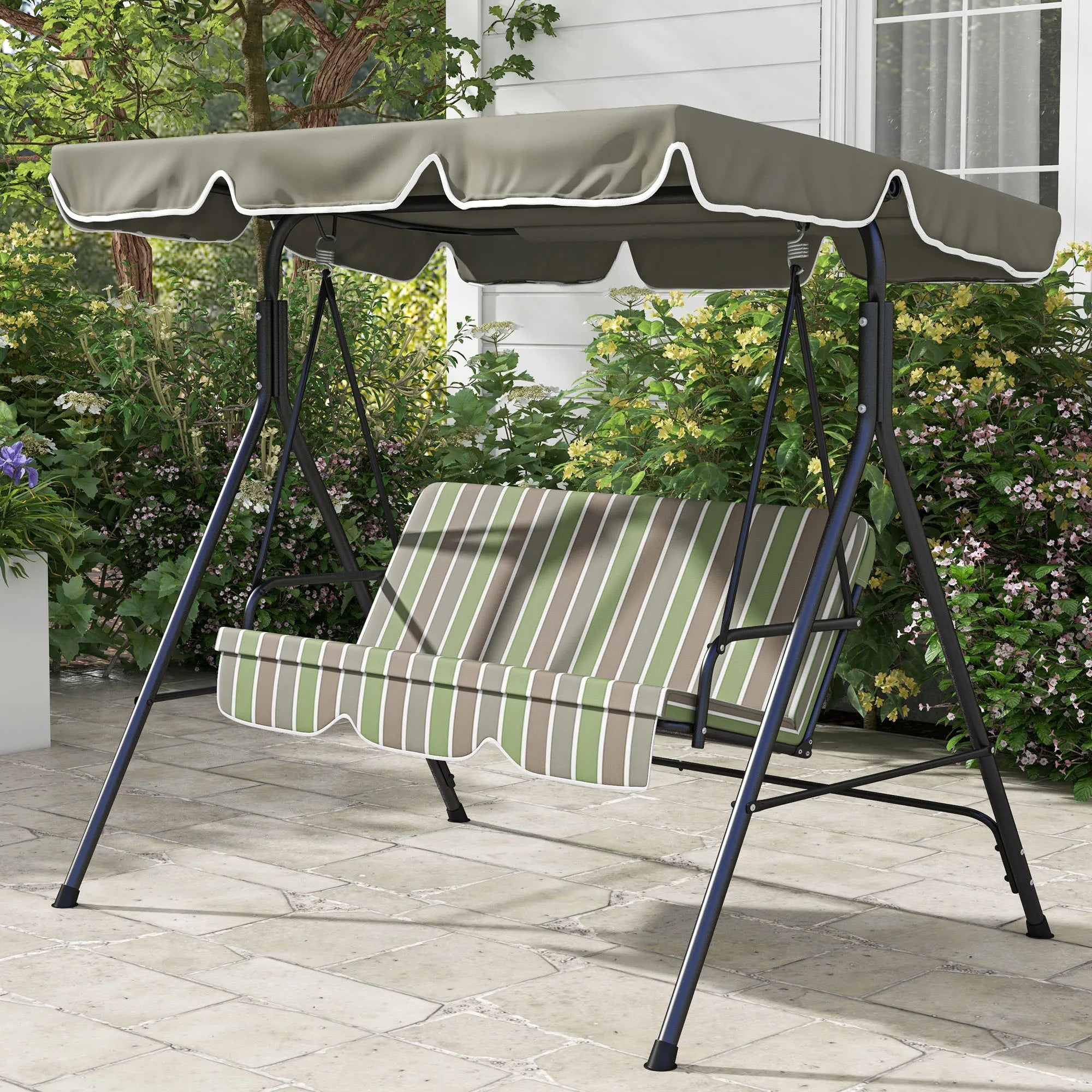 Outdoor 2-seater swing with adjustable canopy and cushions