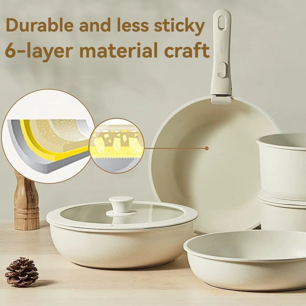 Nonstick Cookware Set, Pots and Pans Set Non Stick Detachable Handle, Stackable Non-Stick Set with Removable Handle
