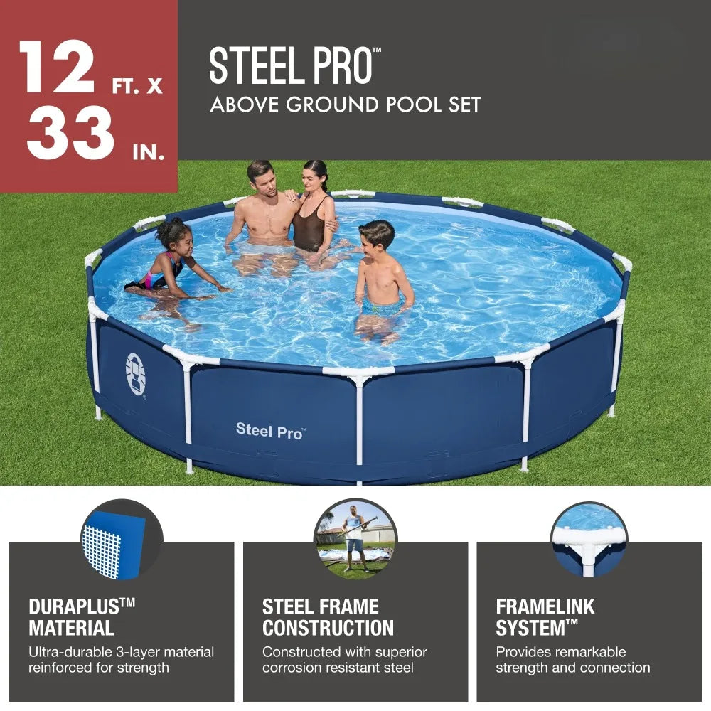 Steel Pro 12 Ft. X 33 In. round Metal Frame above Ground Pool Set