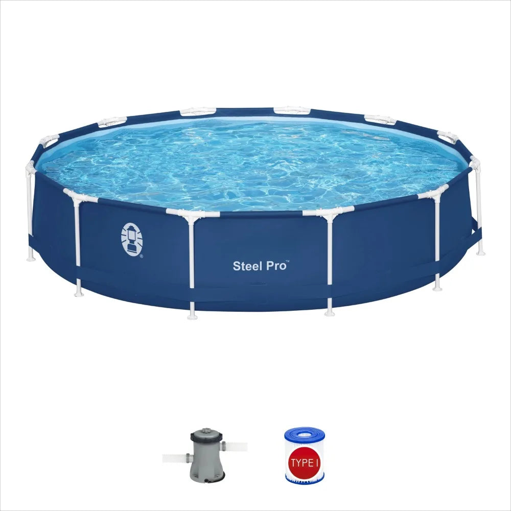 Steel Pro 12 Ft. X 33 In. round Metal Frame above Ground Pool Set