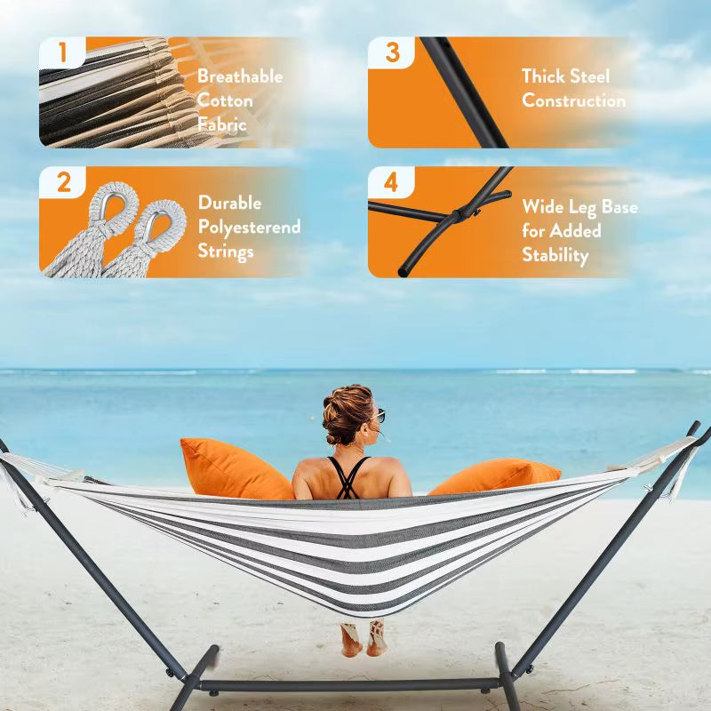 Hammock with Adjustable Stand- Stylish Hammock Bed W/Storage Bag, 600Lb Capacity