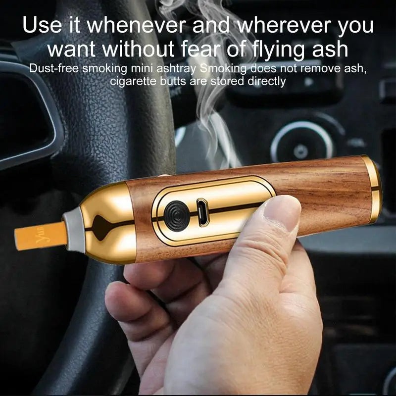 Elegant handheld cigar ashtray with walnut wood and metal finish