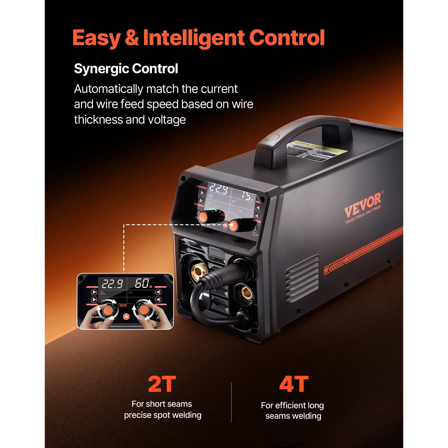 VEVOR 5-In-1 MIG Welder 200Amp Pluse Mig Welding Machine Gas Mig/Flux Core Mig/Stick/Lift TIG/AU TIG with LCD Screen Display