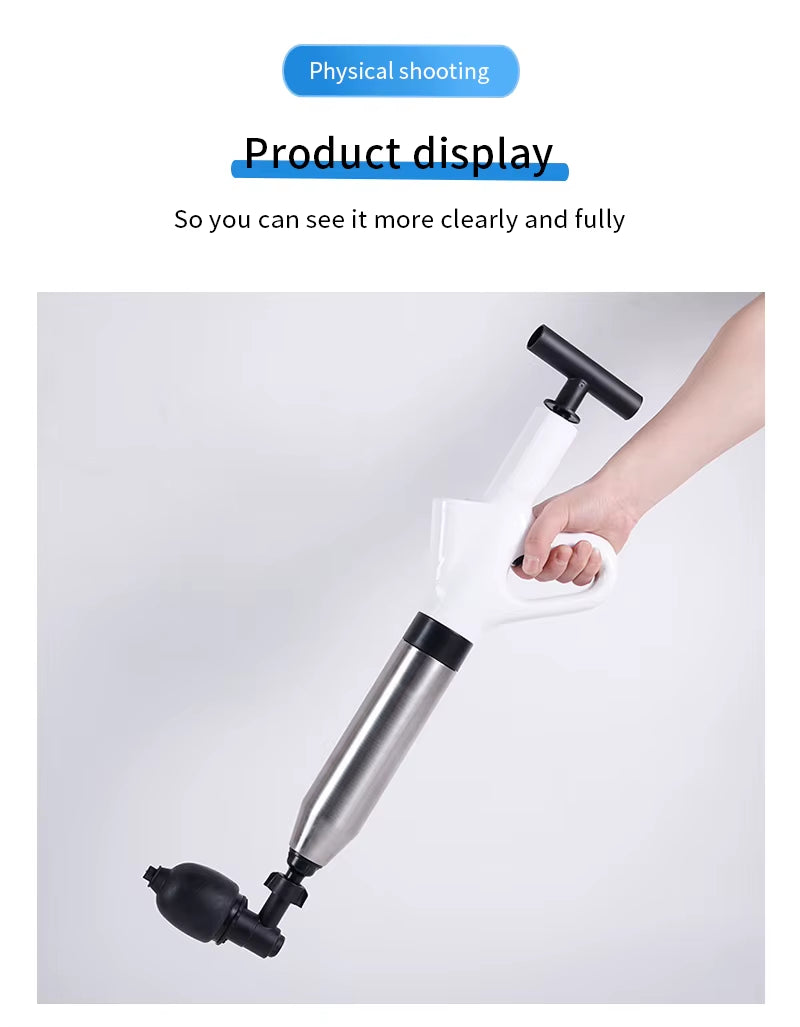 Stainless Steel Toilet Pipe Dredger Pneumatic Household High-Pressure Dredging Tool Set Thickened Wall Cylinder Sturdy and Safe