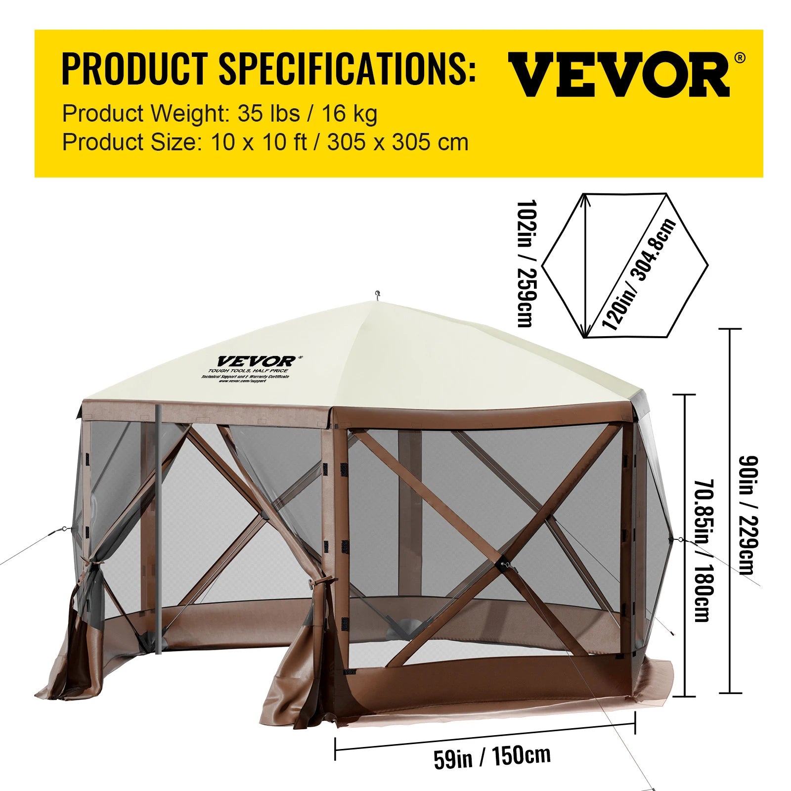 Pop-Up Camping Gazebo Camping Canopy Shelter 6 Sided 12' X 12' / 10' X 10' Sun Shade Tents & Canopies Camping & Hiking