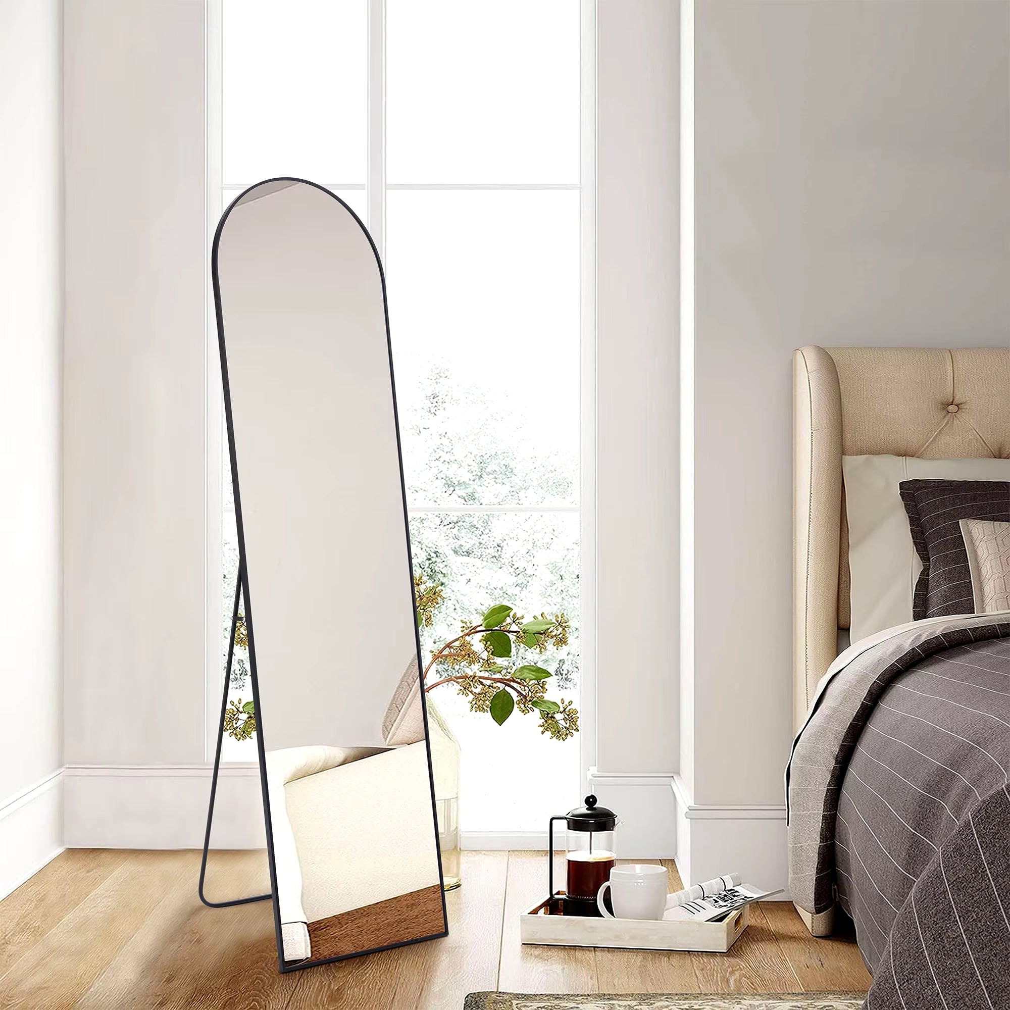 Full Body Wall Mirror 59"X16" Standing Hanging or Wall-Mounted Mirrors with Stand Aluminum Alloy Frame for Bathroom Bedroom