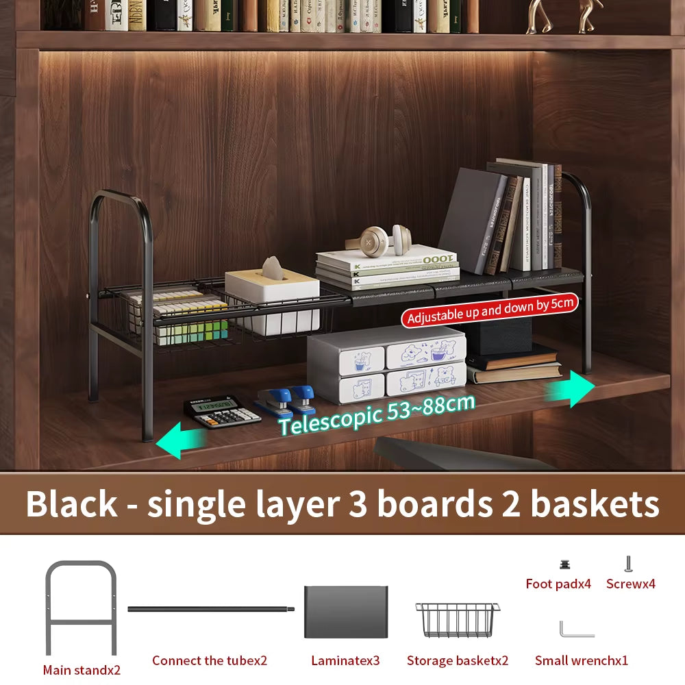 1 Set Multi-Use Kitchen under Bathroom Sink Organizers - Expandable Cabinet Shelf Organizer Storage Rack with Removable Baskets